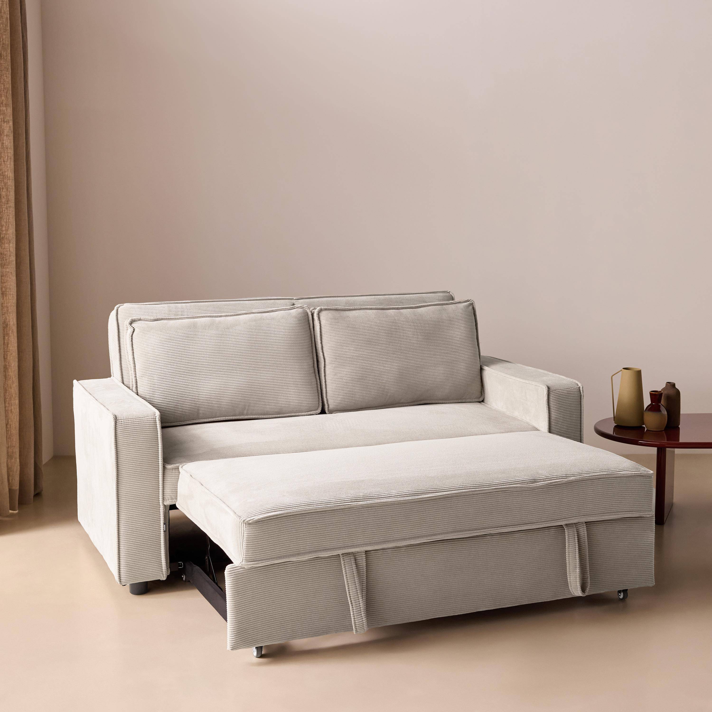 Divano letto in velluto a coste, 2 posti Crema - 172.5x91.5x88.5 cm,sweeek,Photo3