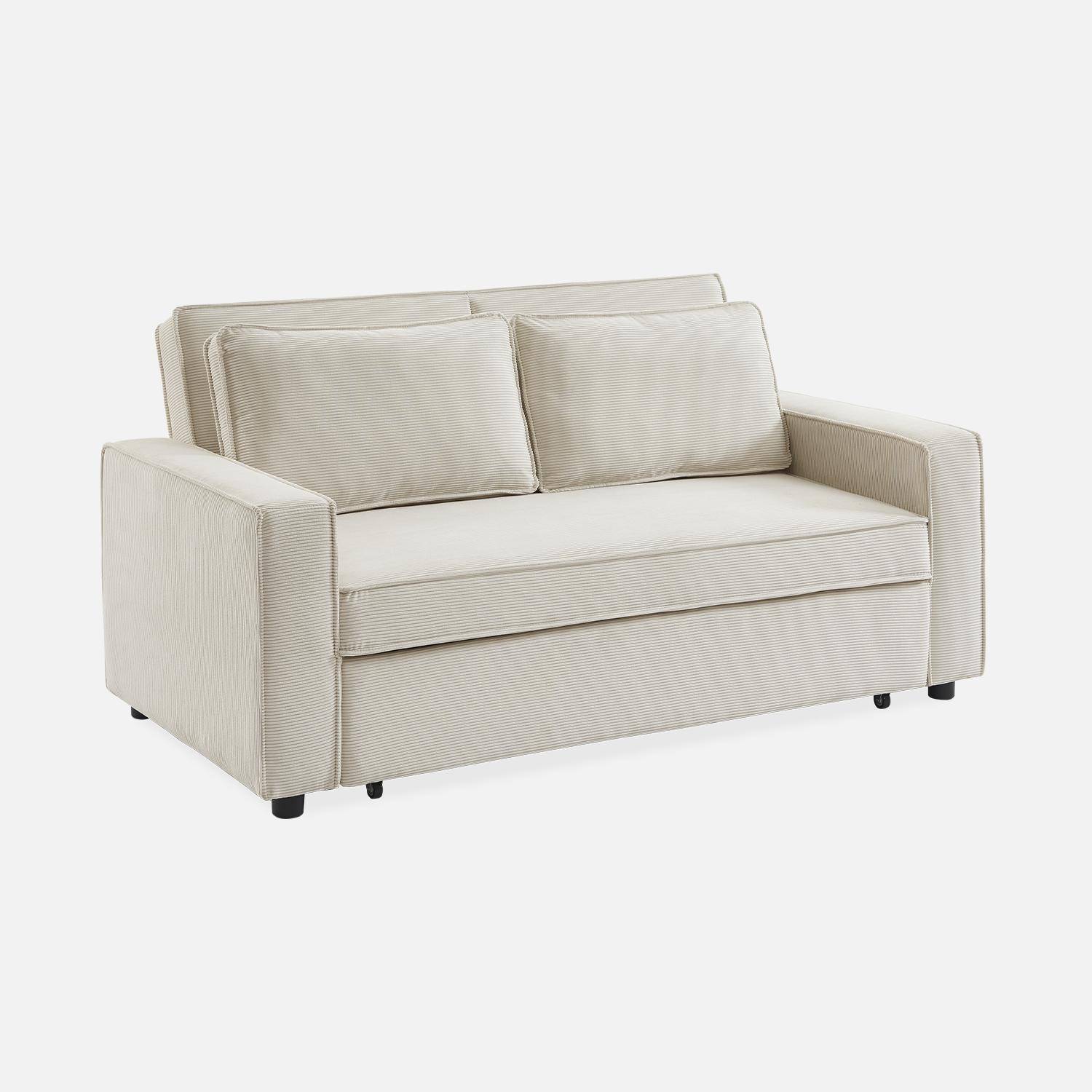 Divano letto in velluto a coste, 2 posti Crema - 172.5x91.5x88.5 cm,sweeek,Photo7