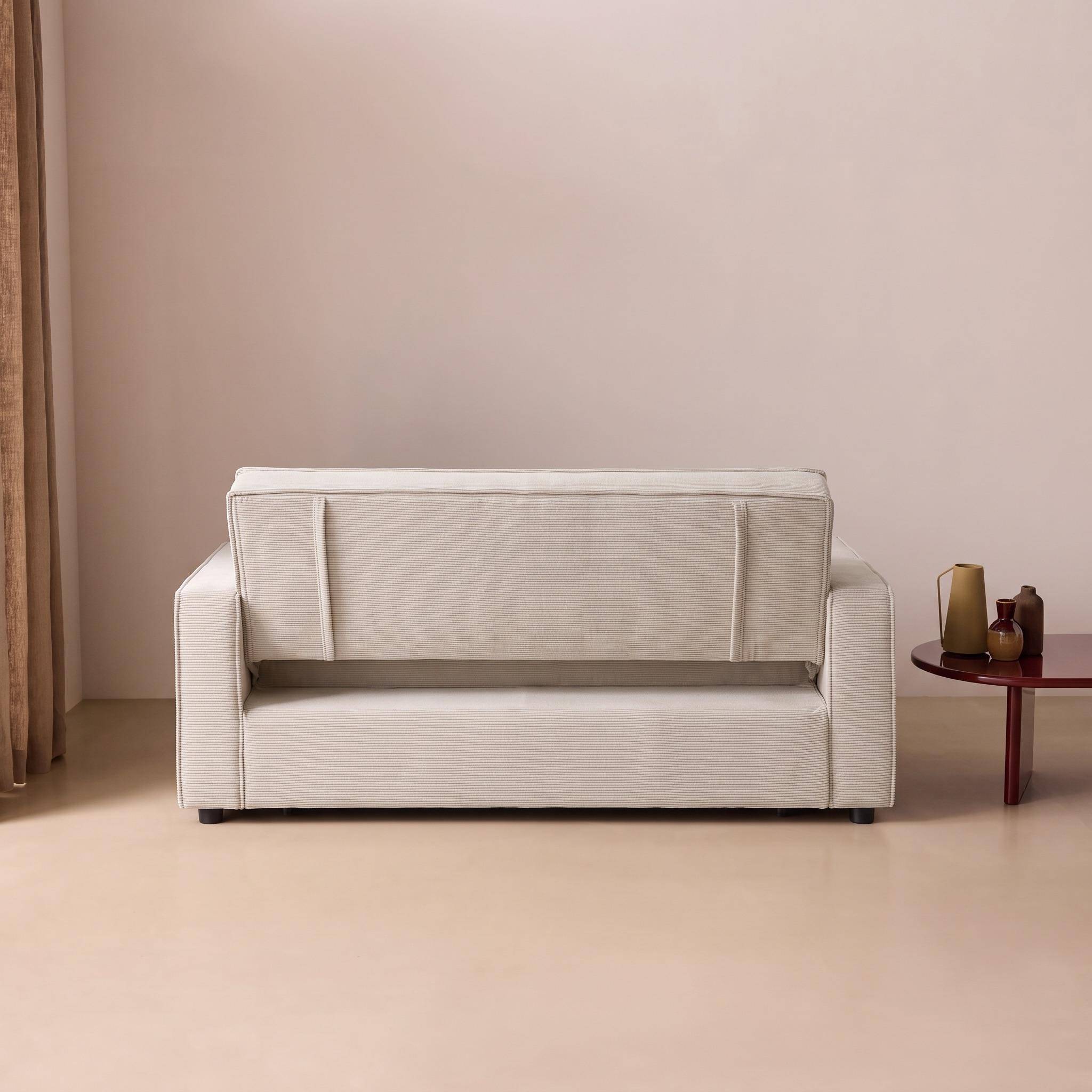 Divano letto in velluto a coste, 2 posti Crema - 172.5x91.5x88.5 cm,sweeek,Photo6