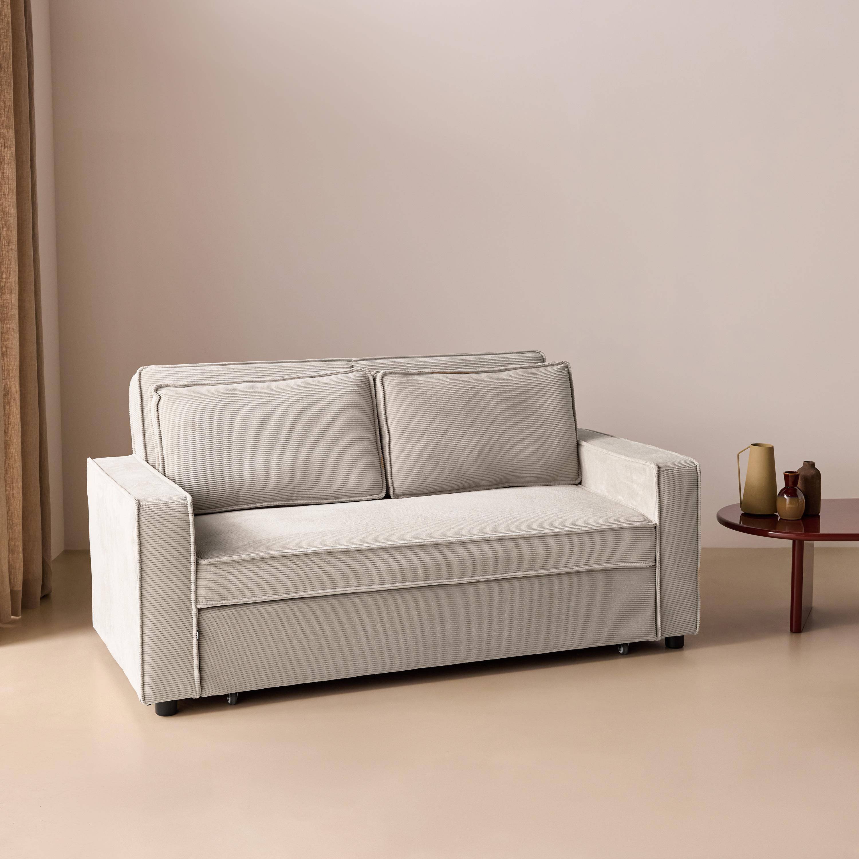 Divano letto in velluto a coste, 2 posti Crema - 172.5x91.5x88.5 cm Photo2