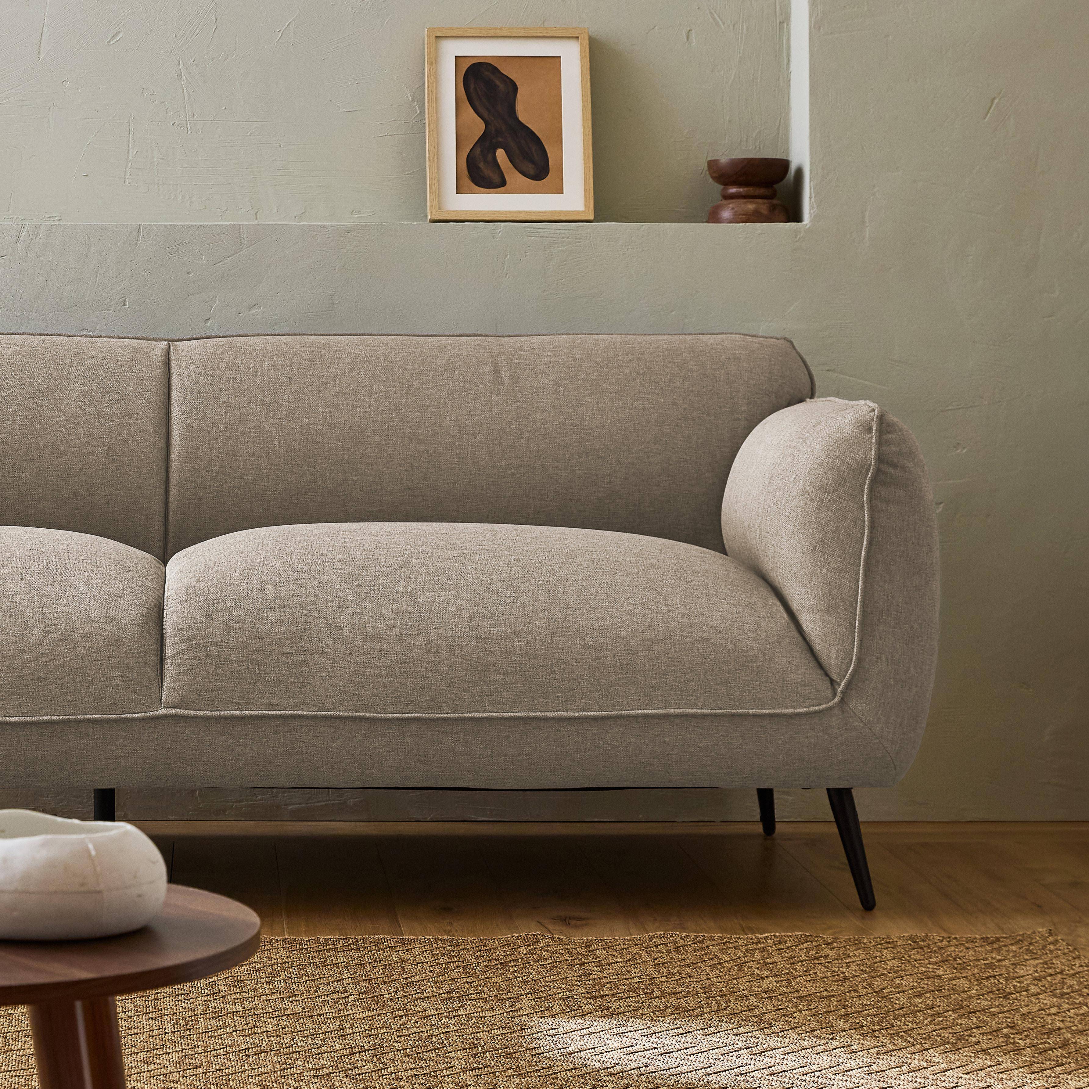 3-Sitzer-Sofa mit Stoffbezug in beige und schwarzen Metallfüßen - Soft,sweeek,Photo2