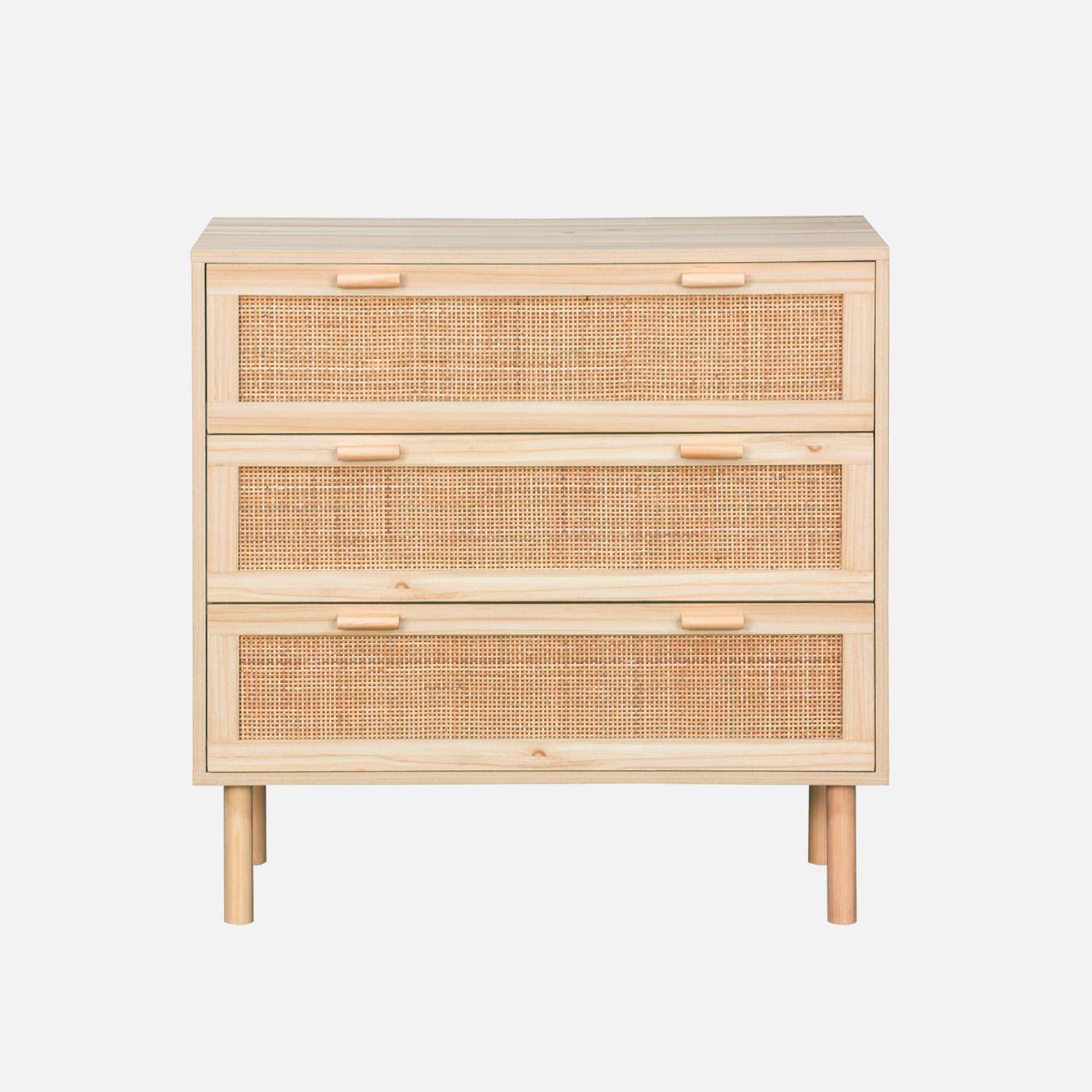 Commode 3 tiroirs cannage et effet bois CAMARGUE L 80 x P 40 x H 80cm,sweeek,Photo4