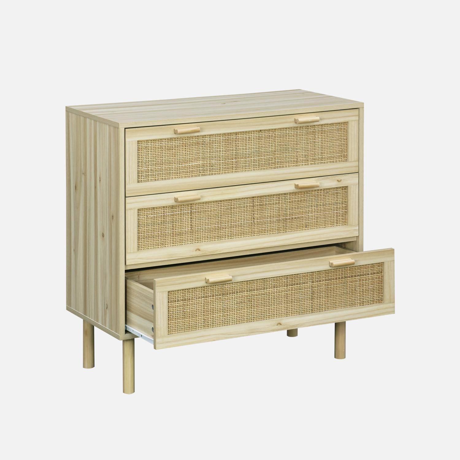 3-drawer cane and wood-effect chest of drawers CAMARGUE W 80 x D 40 x H 80cm,sweeek,Photo3