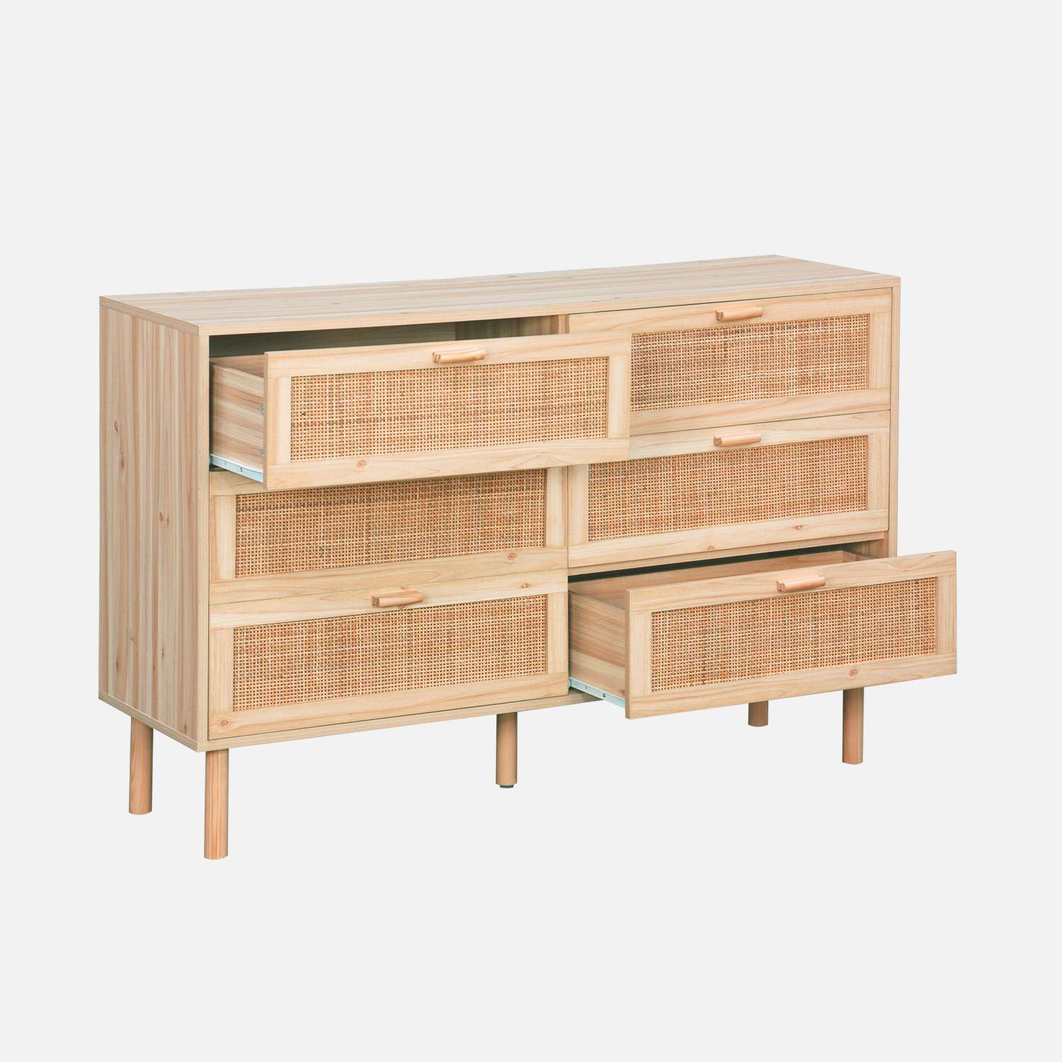 6-drawer chest with cane and wooden effect, Camargue, 120x40x80 cm,sweeek,Photo6