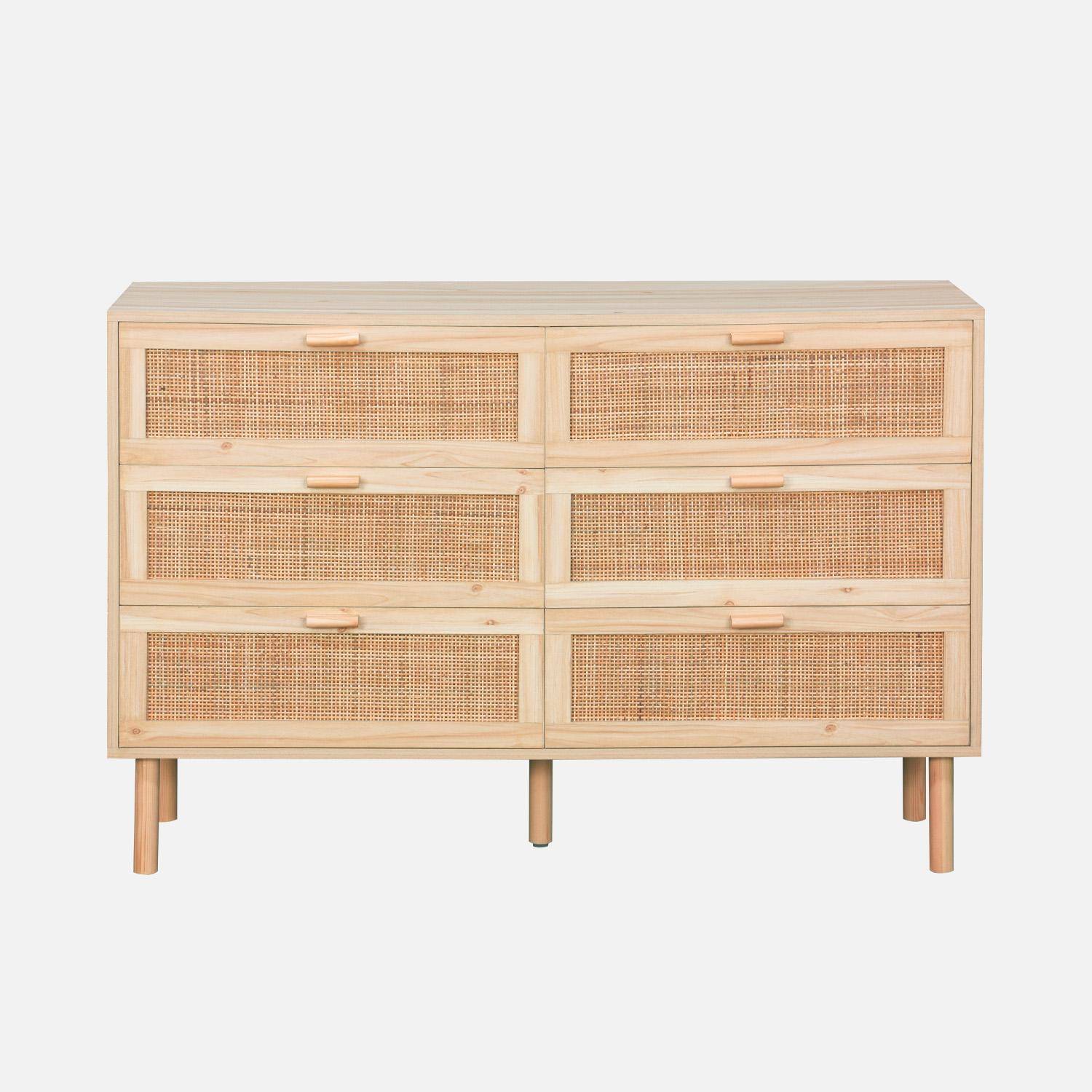 6-drawer chest with cane and wooden effect, Camargue, 120x40x80 cm,sweeek,Photo5