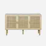 3-door sideboard with 3 shelves in cane and wood effect. Fir wood legs and handles. W 120 x D 39 x H 70cm CAMARGUE Photo2