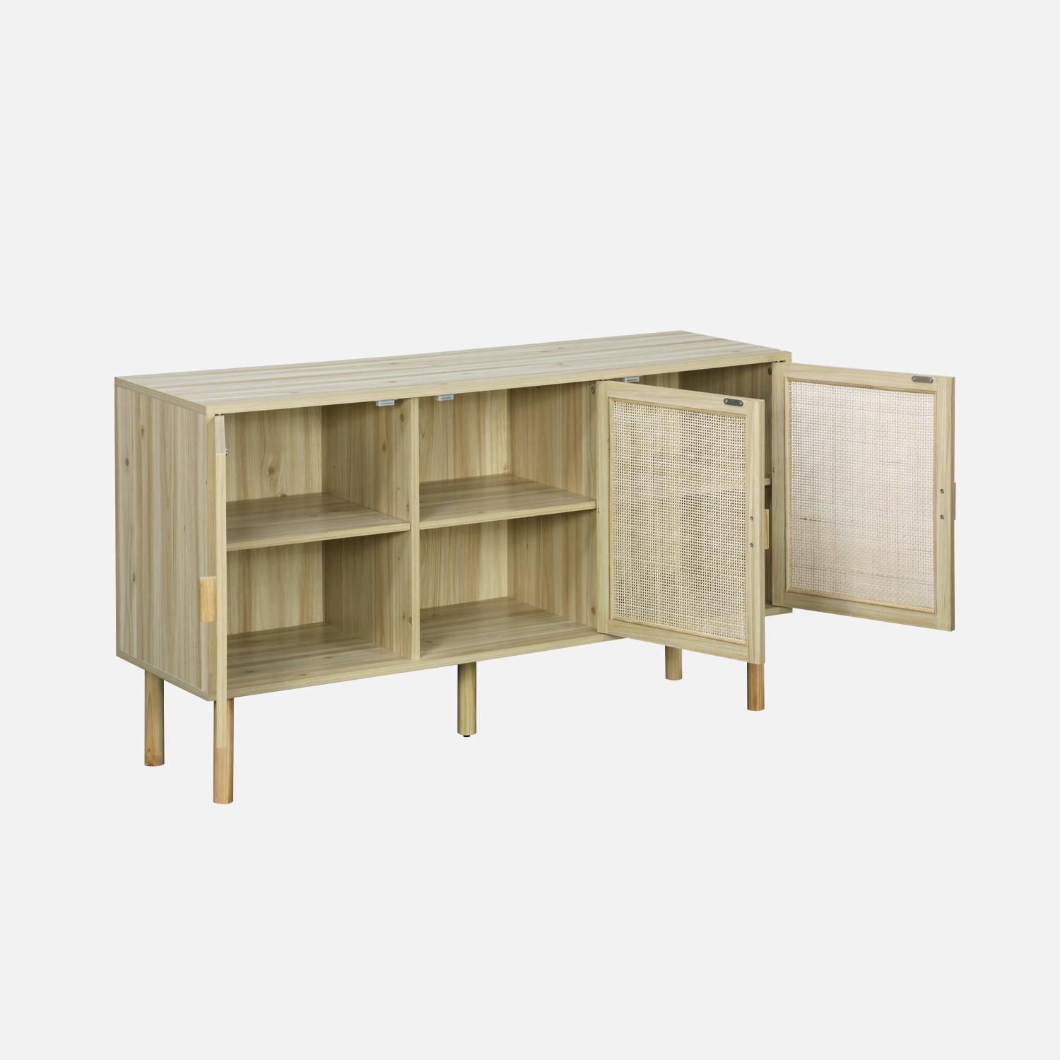 3-door sideboard with 3 shelves in cane and wood effect. Fir wood legs and handles. W 120 x D 39 x H 70cm CAMARGUE,sweeek,Photo3