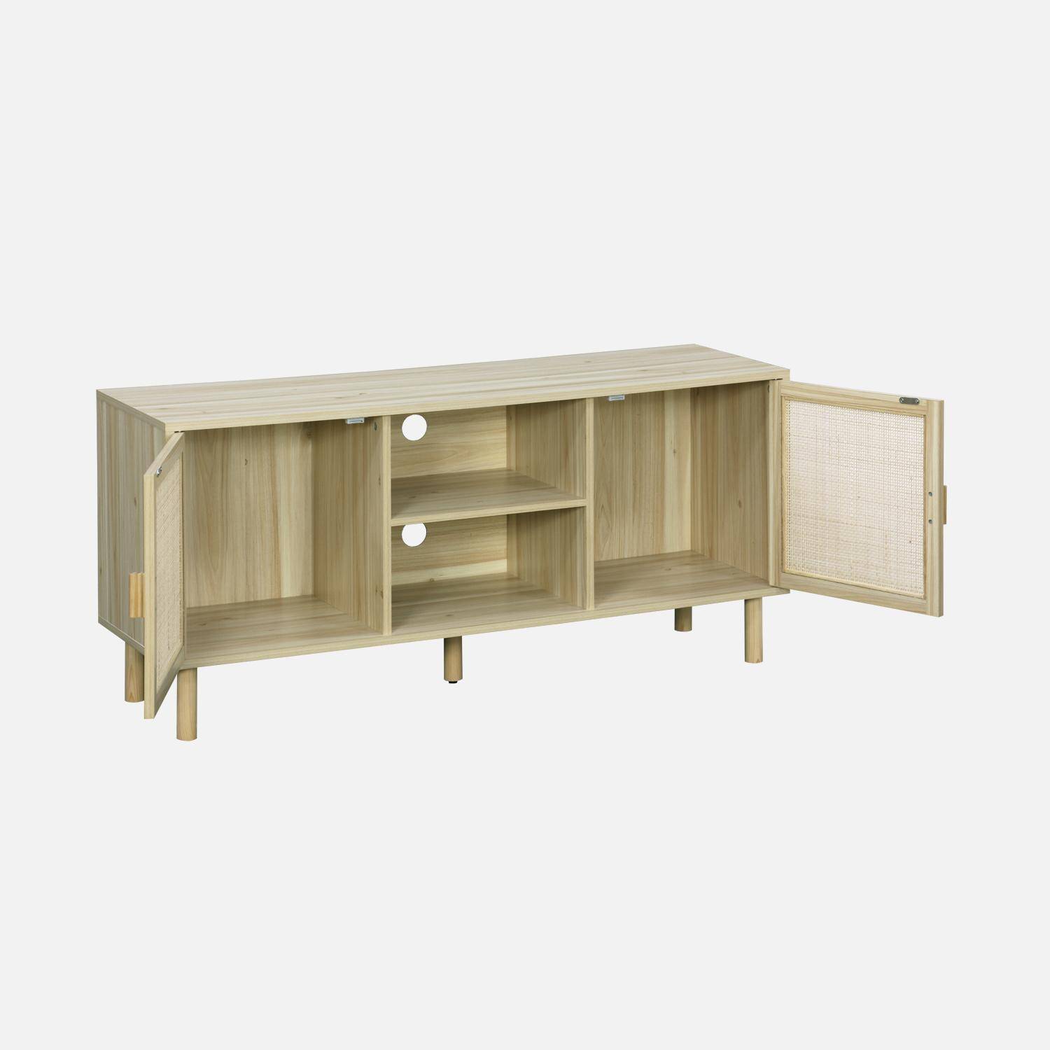 Cane and wood effect TV stand, 2 doors and 1 shelf, 120cm Photo3