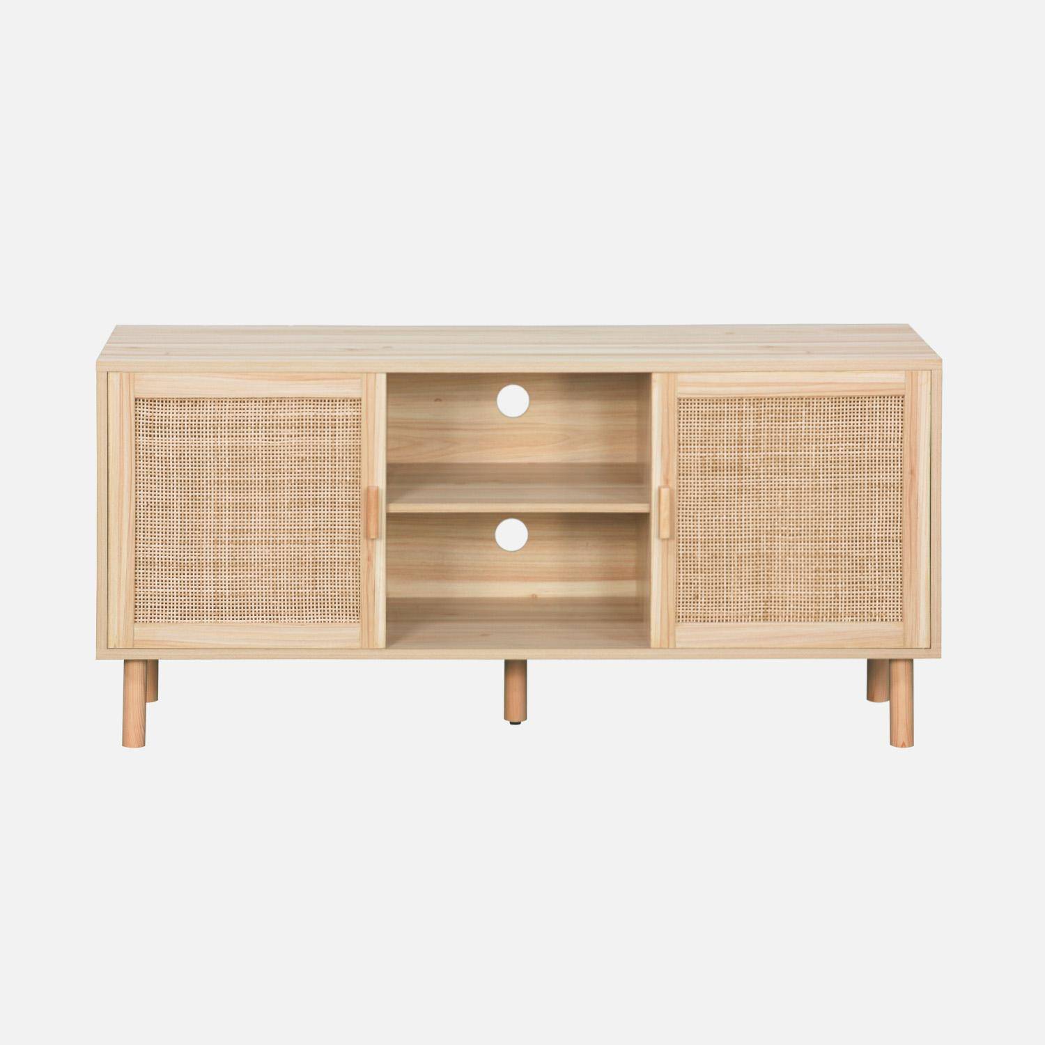TV-meubel met riet en houteffect, 2 deuren en 1 plank, 120cm,sweeek,Photo5