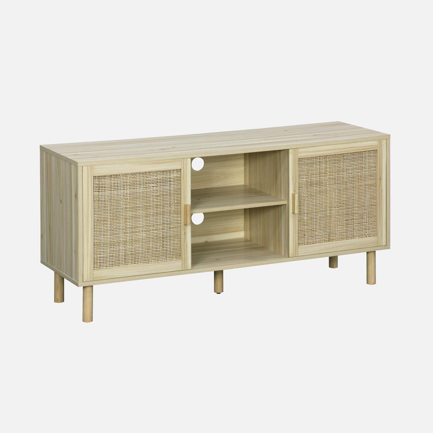 TV-meubel met riet en houteffect, 2 deuren en 1 plank, 120cm,sweeek,Photo1