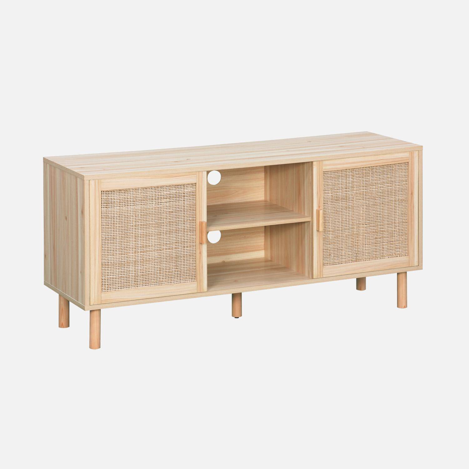 TV-meubel met riet en houteffect, 2 deuren en 1 plank, 120cm,sweeek,Photo4