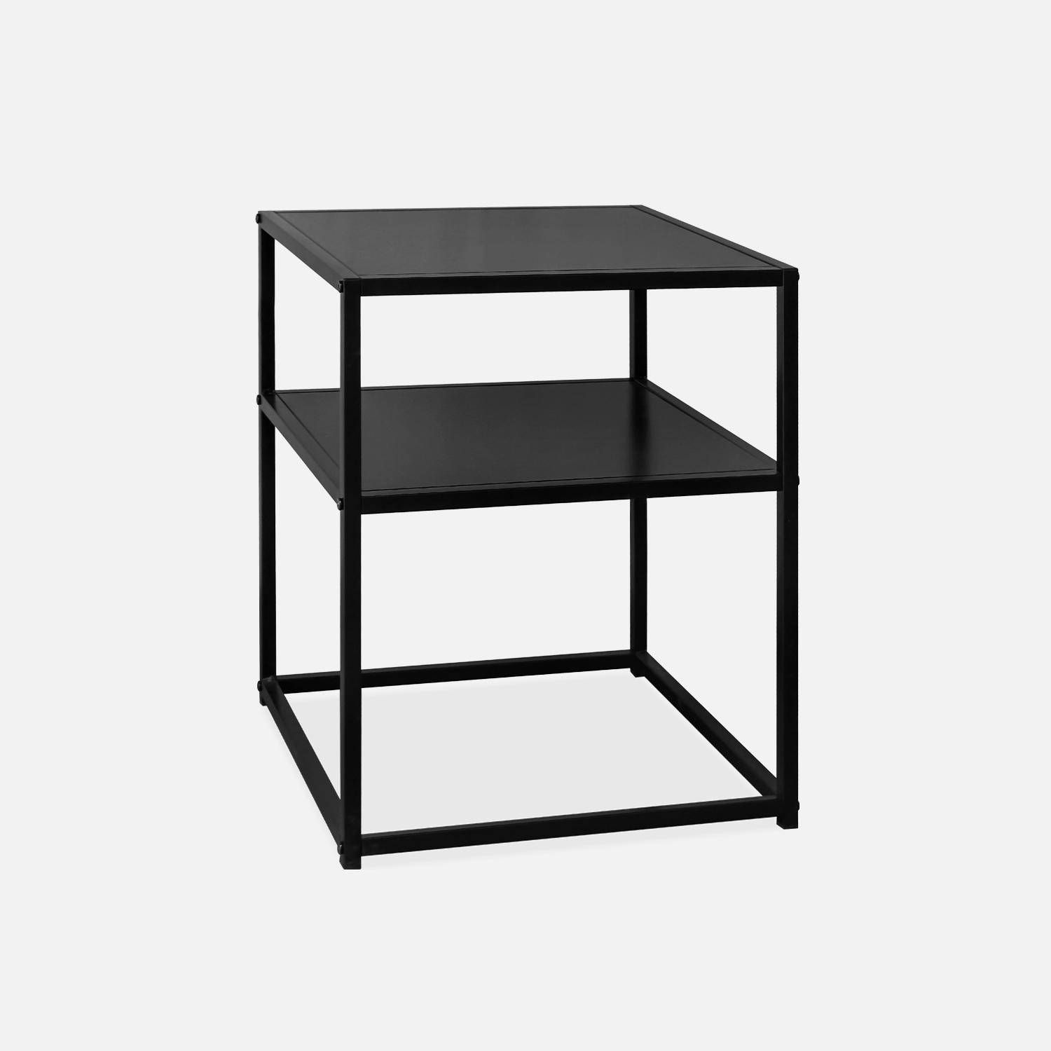 Black metal bedside table with shelf, Industrielle, Black Photo4