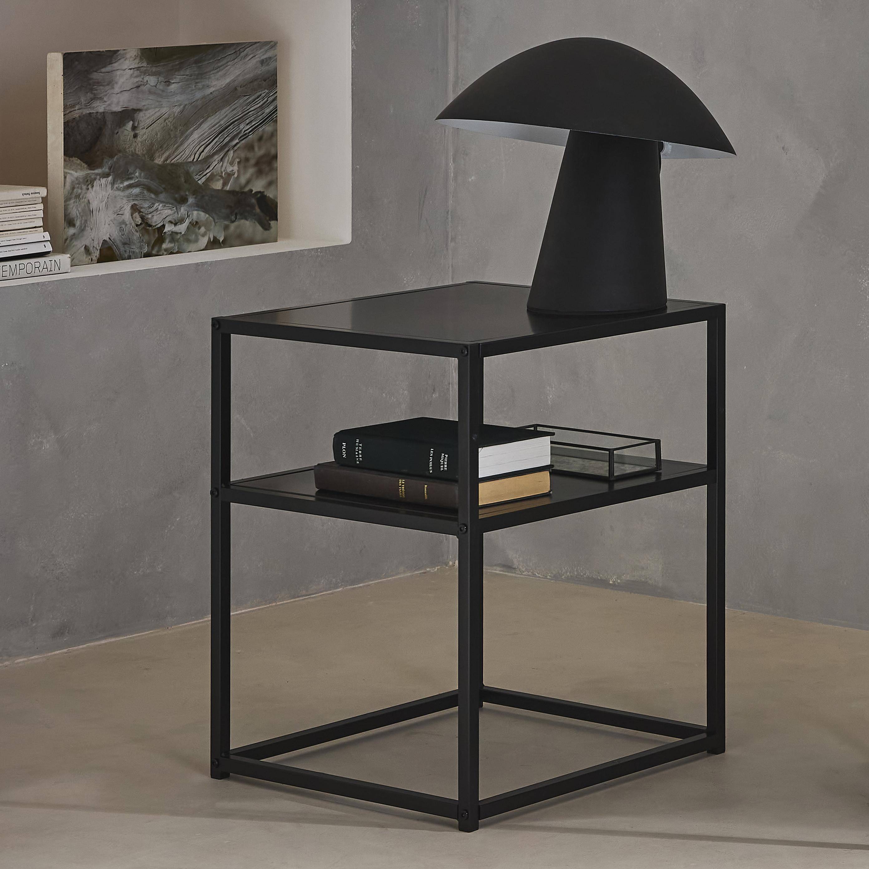 Black metal bedside table with shelf, Industrielle, Black,sweeek,Photo2