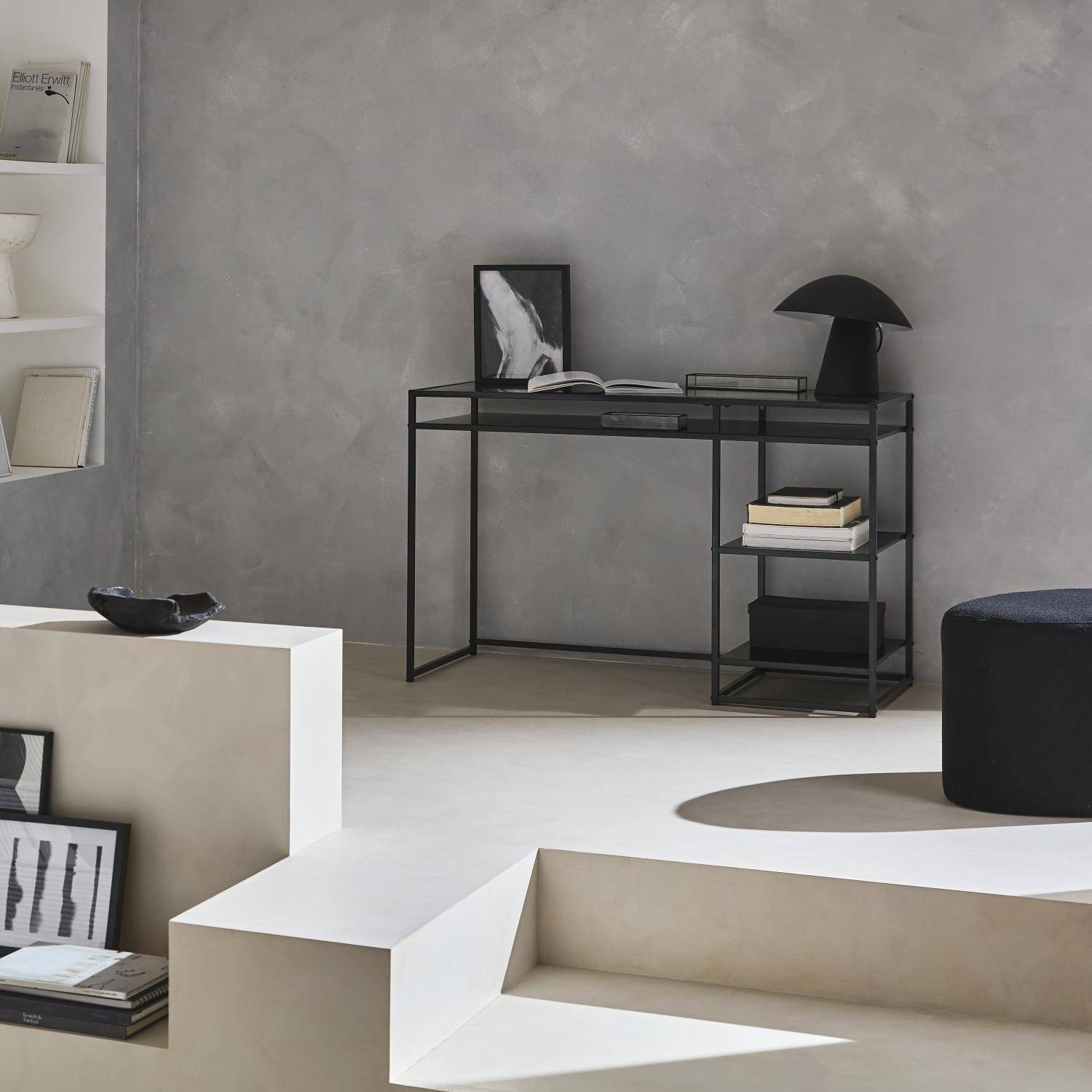 Bureau avec casiers et deux étagères en métal noir 120cm - INDUSTRIELLE Photo2