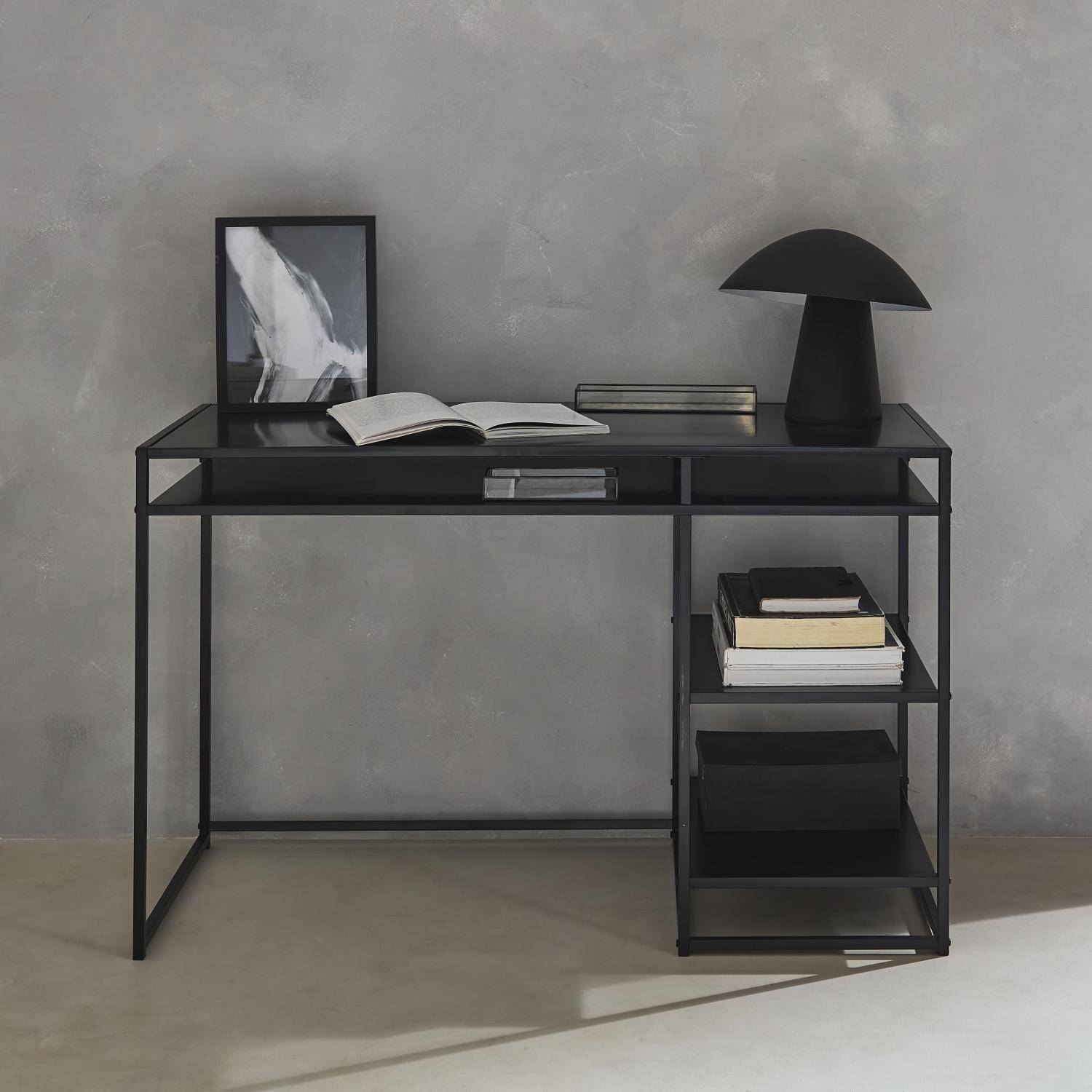 Bureau avec casiers et deux étagères en métal noir 120cm - INDUSTRIELLE Photo1