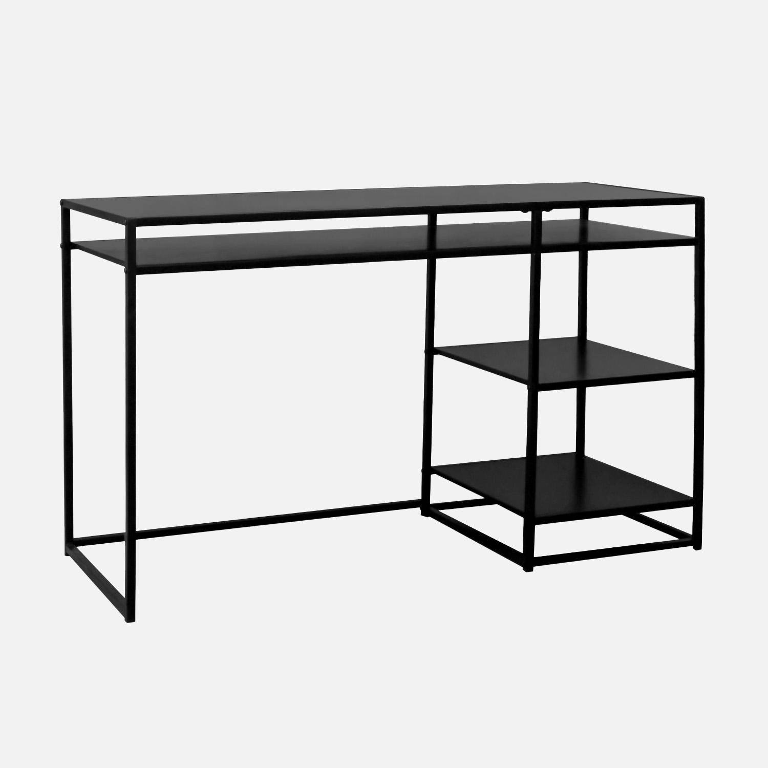Bureau avec casiers et deux étagères en métal noir 120cm - INDUSTRIELLE Photo3
