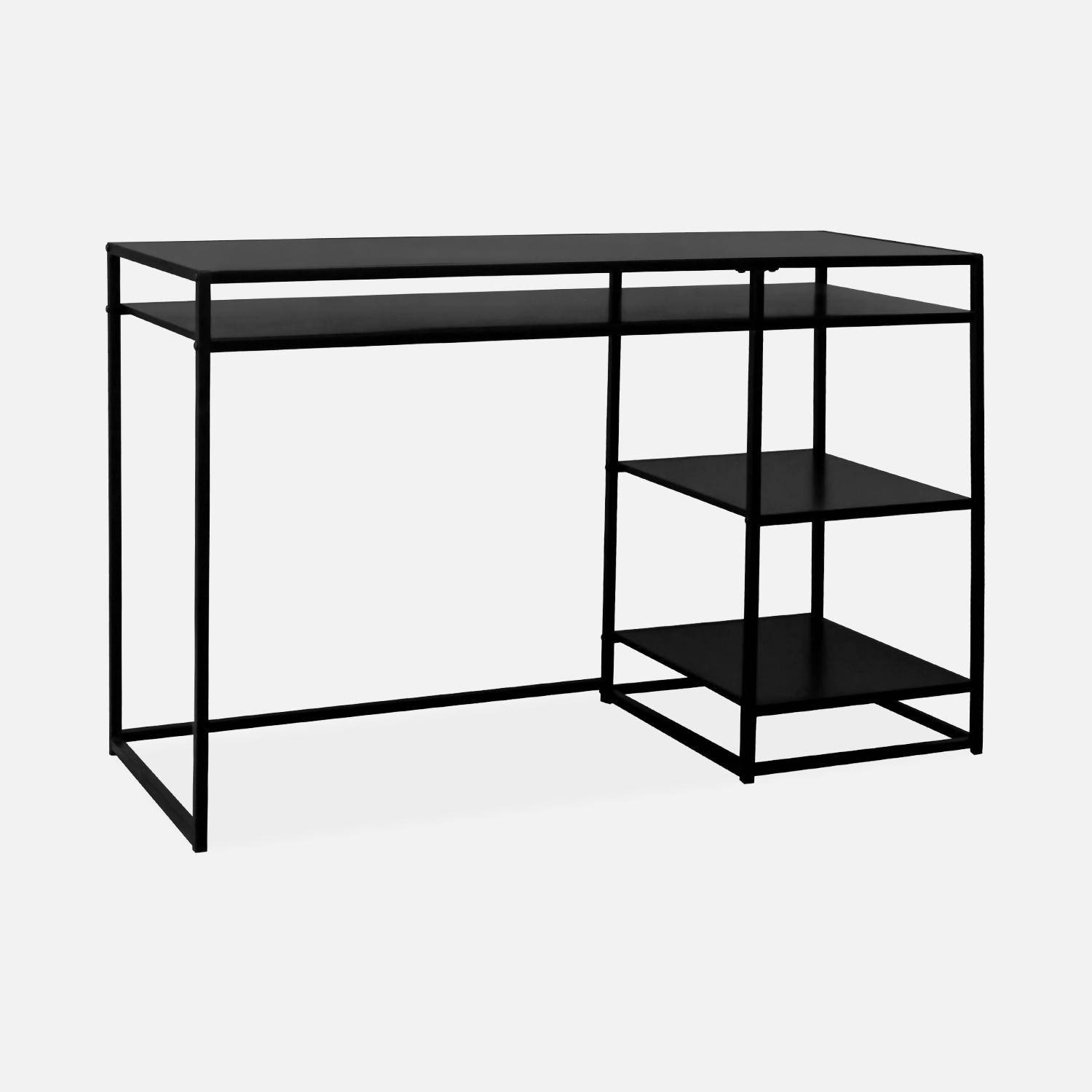 Desk with 2 black metal shelves 120cm, Industrielle, Black Photo4