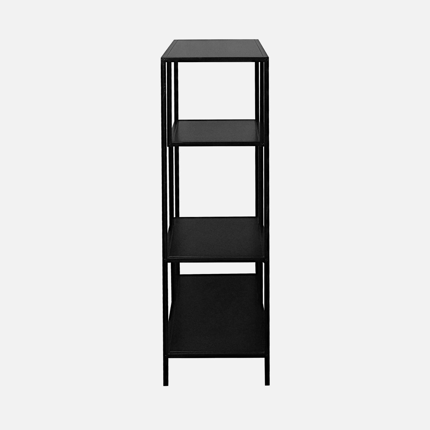 Asymmetrical black metal bookshelf with 4 shelves, Industrielle, Black Photo5