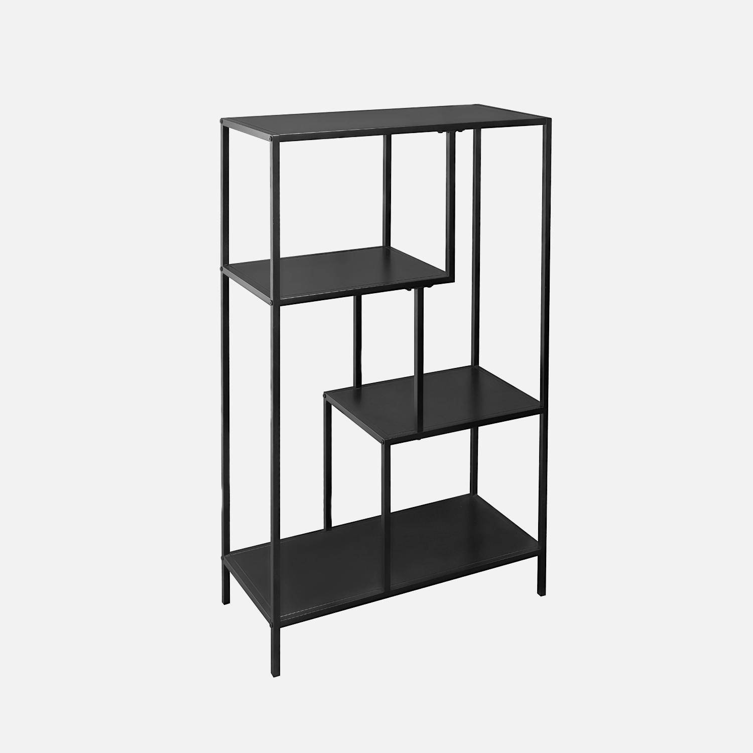 Estantería asimétrica de metal negro con 4 estanterías, Industrielle, Negro, 69x33x113.5 cm,sweeek,Photo3