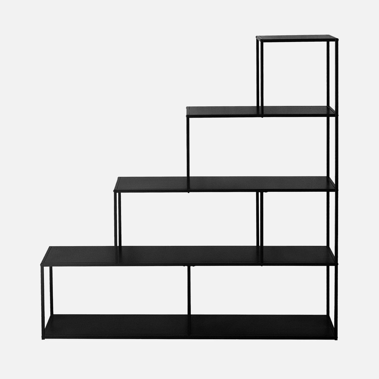Bücherregal aus schwarzem Metall, mit 4 Ebenen und Treppenlook B 160 x T 30 x H 157cm - Industrielle,sweeek,Photo5