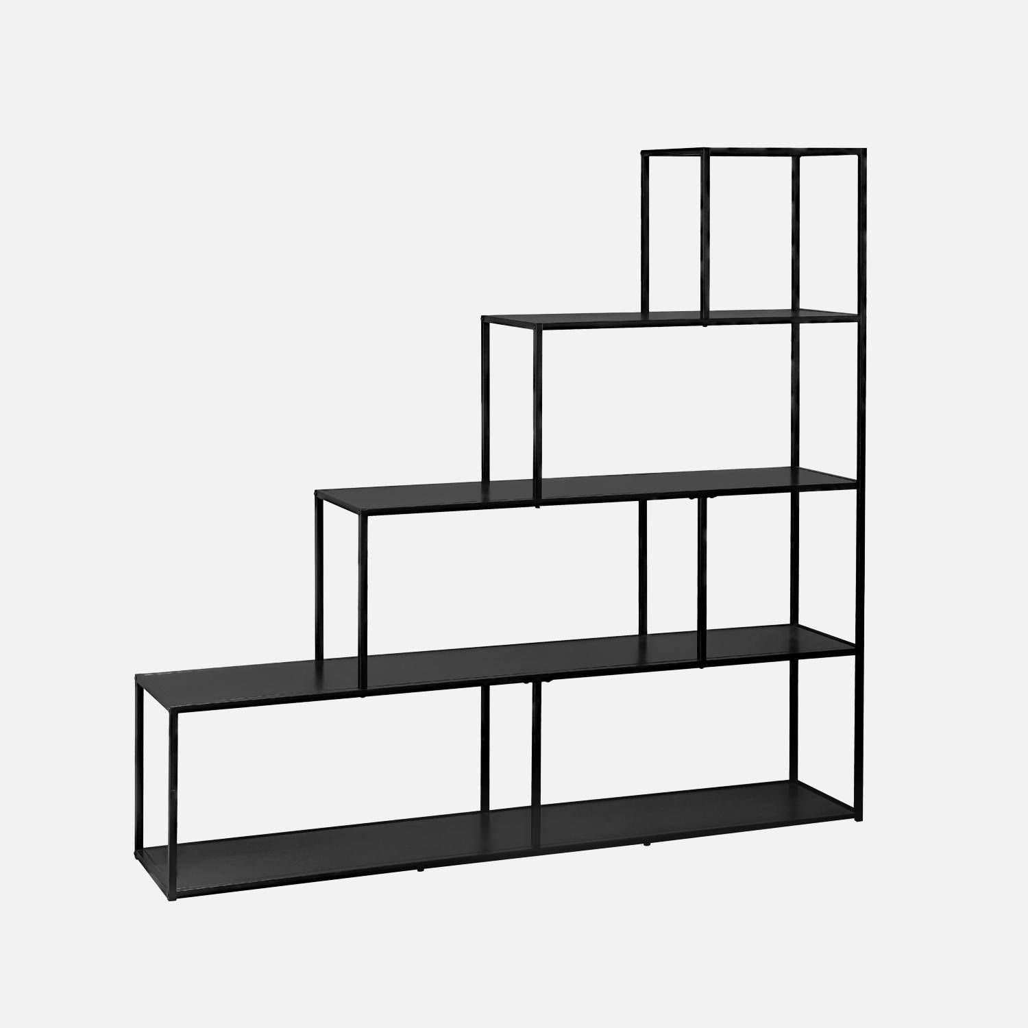 Etagère bibliothèque escalier en métal noir 4 niveaux INDUSTRIELLE  L 160 x P 30 x H 157cm  Photo3