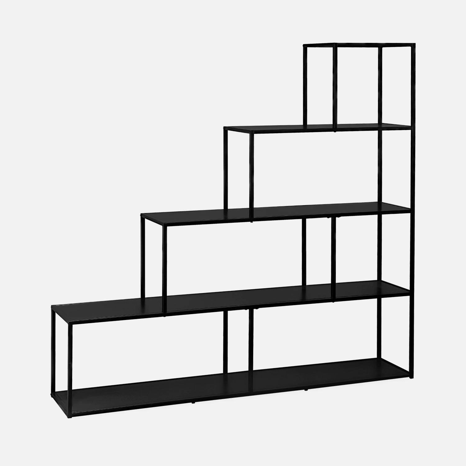 Bücherregal aus schwarzem Metall, mit 4 Ebenen und Treppenlook B 160 x T 30 x H 157cm - Industrielle,sweeek,Photo4