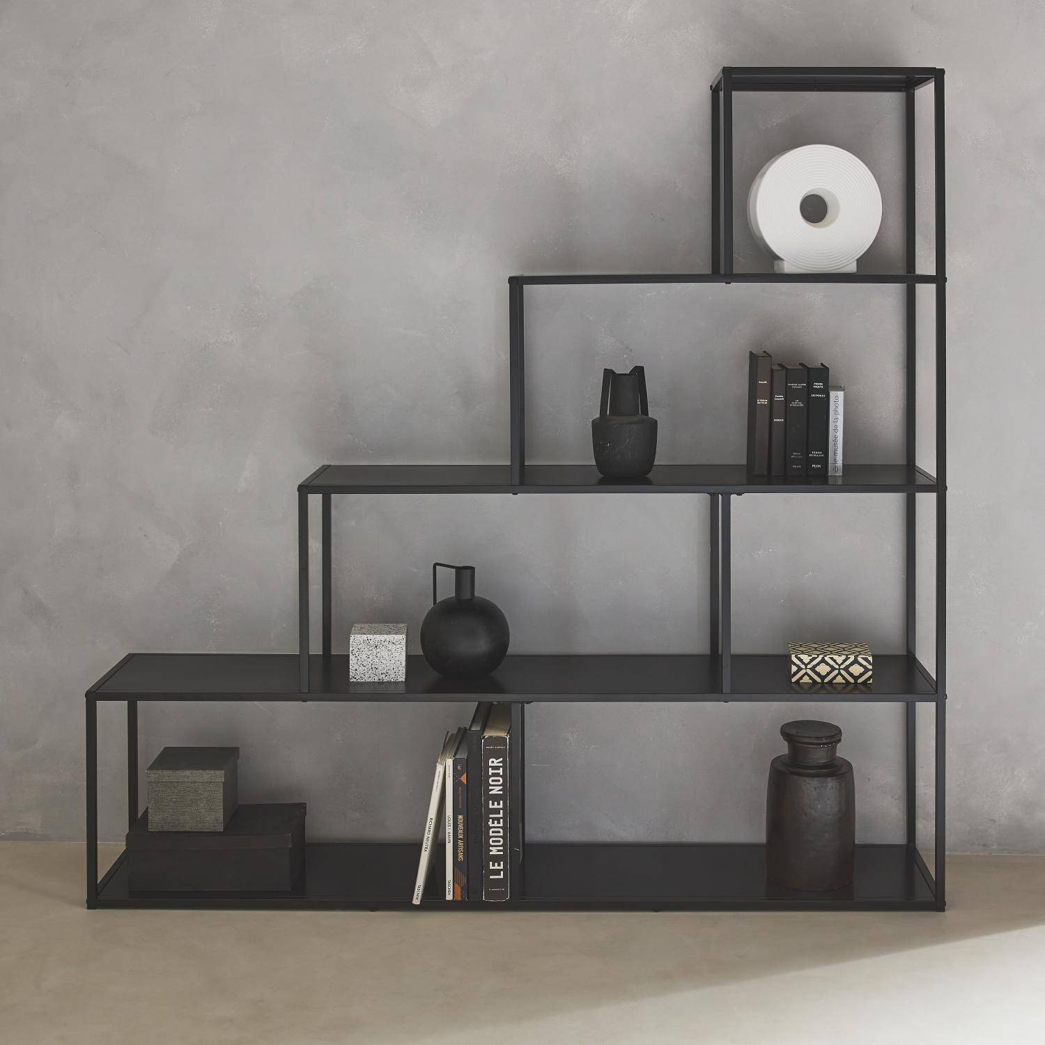 4 shelf industrial bookshelf in black metal