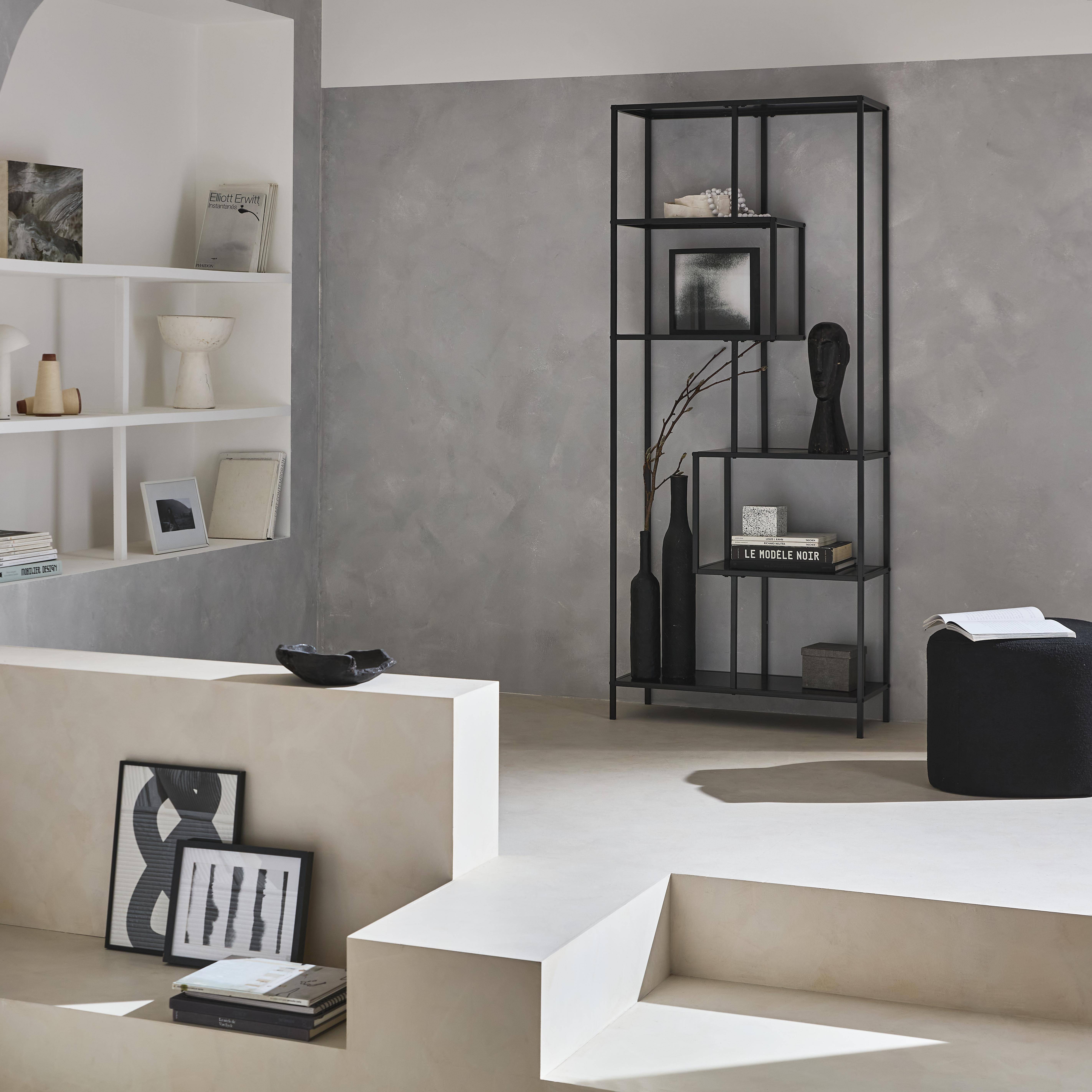 Boekenkast in zwart metaal, 6 niveaus, Industrielle, B 77 x D 33 x H 185cm,sweeek,Photo1