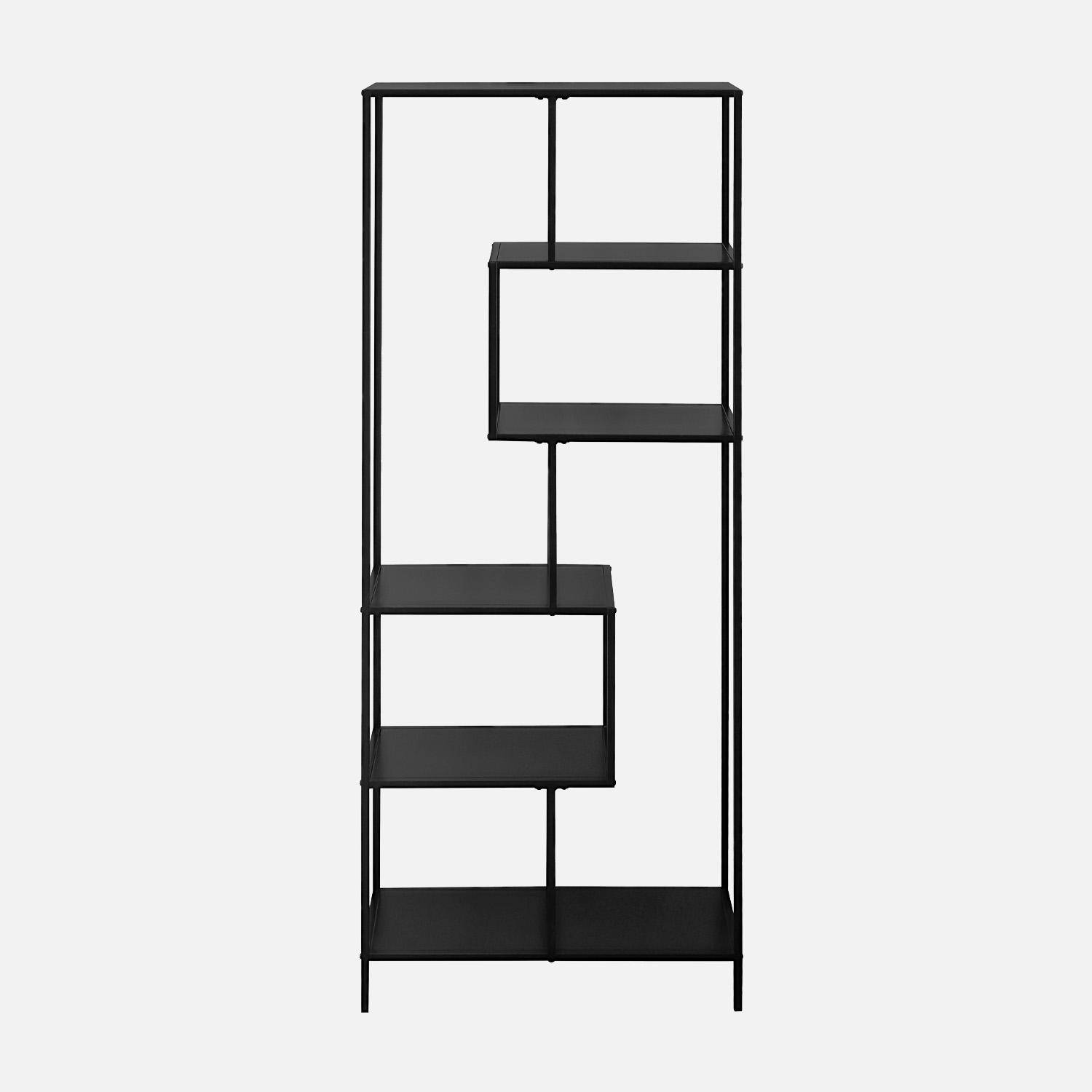 Boekenkast in zwart metaal, 6 niveaus, Industrielle, B 77 x D 33 x H 185cm Photo4