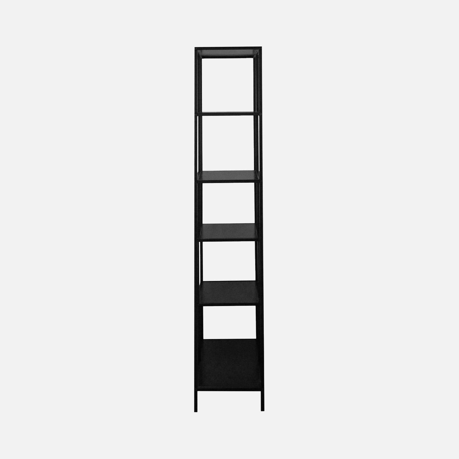 Boekenkast in zwart metaal, 6 niveaus, Industrielle, B 77 x D 33 x H 185cm Photo5