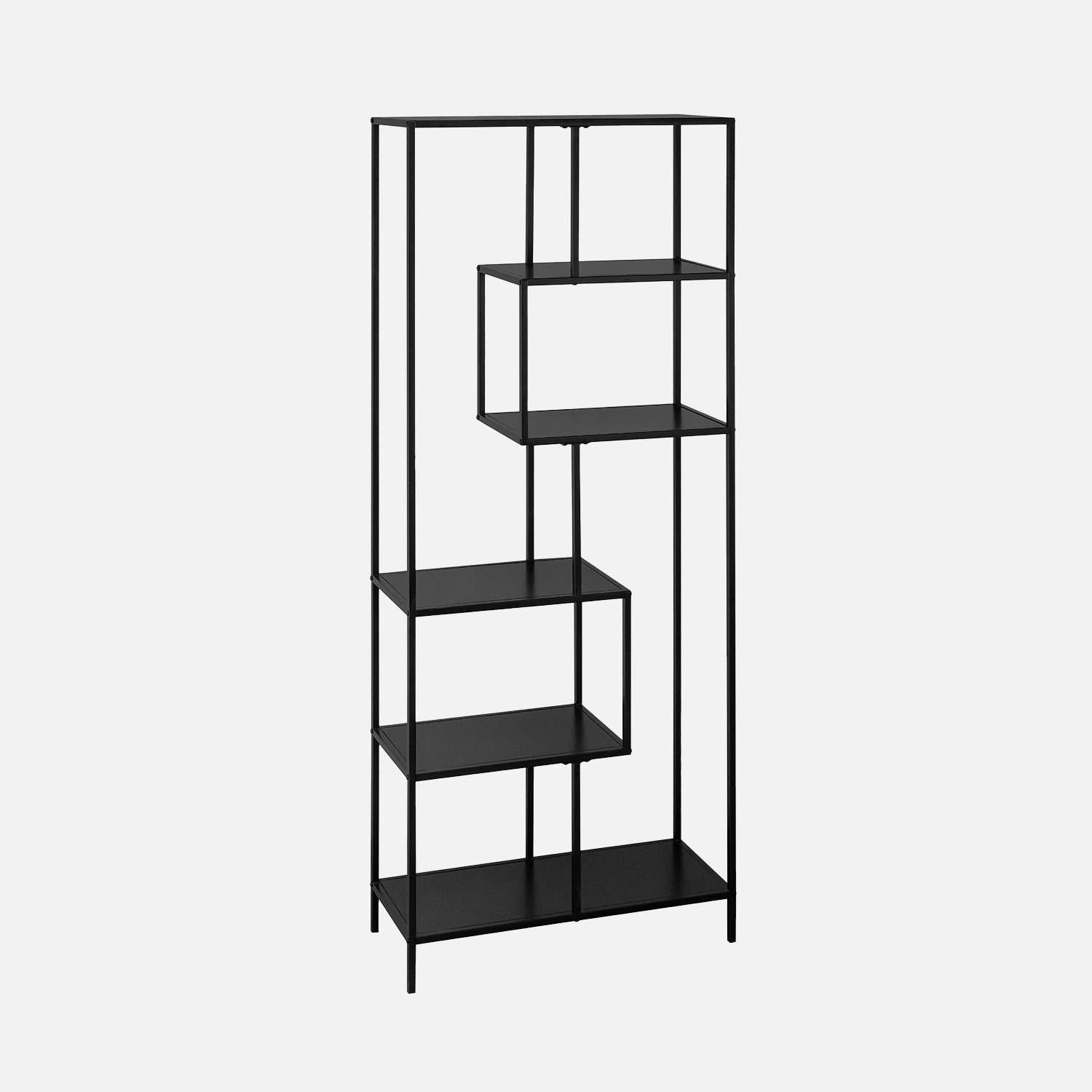 Boekenkast in zwart metaal, 6 niveaus, Industrielle, B 77 x D 33 x H 185cm Photo3
