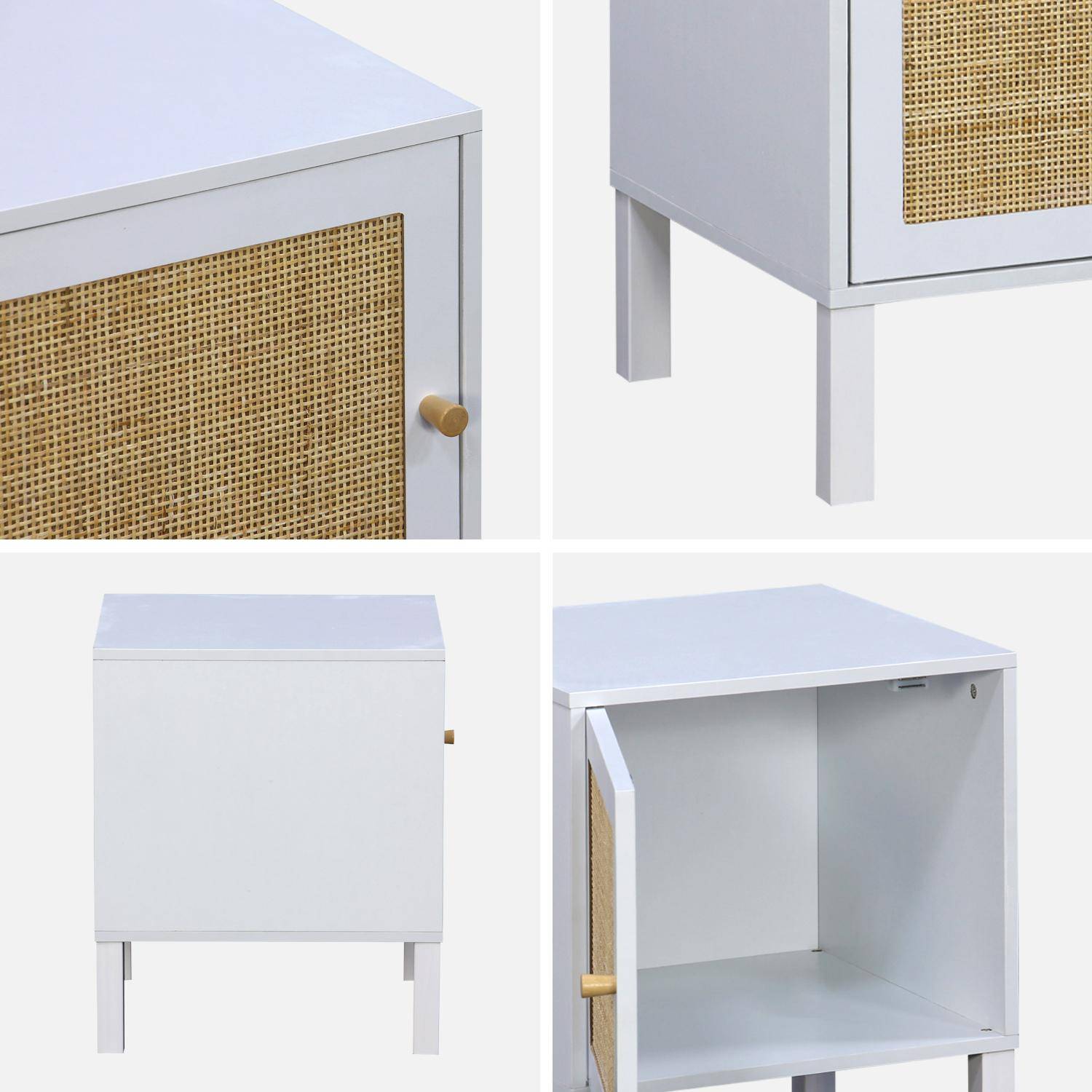 White wood and cane effect children's bedside table, Boheme kids, Blanc cassé, 38x38x45 cm,sweeek,Photo6