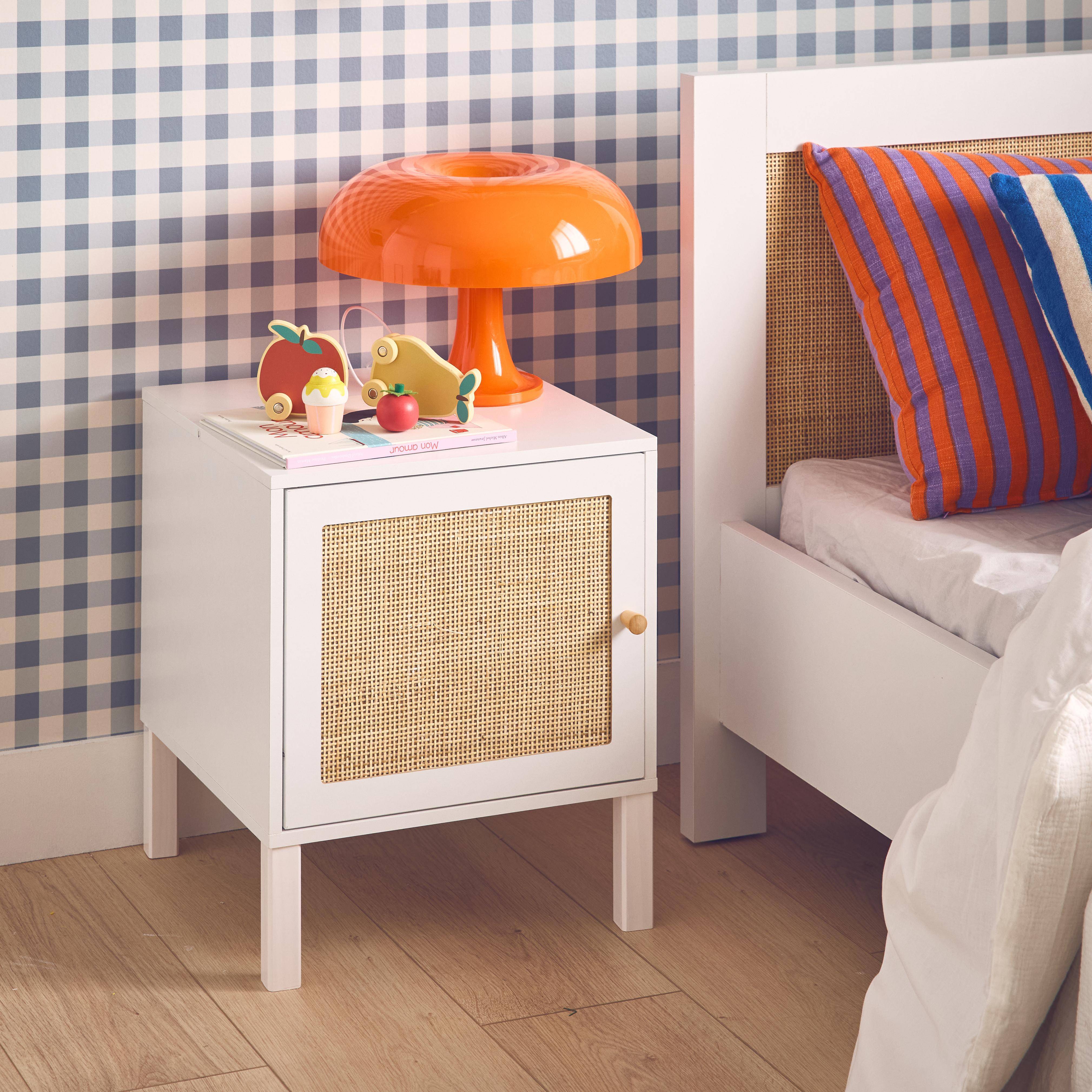 White wood and cane effect children's bedside table, Boheme kids, Blanc cassé, 38x38x45 cm Photo1