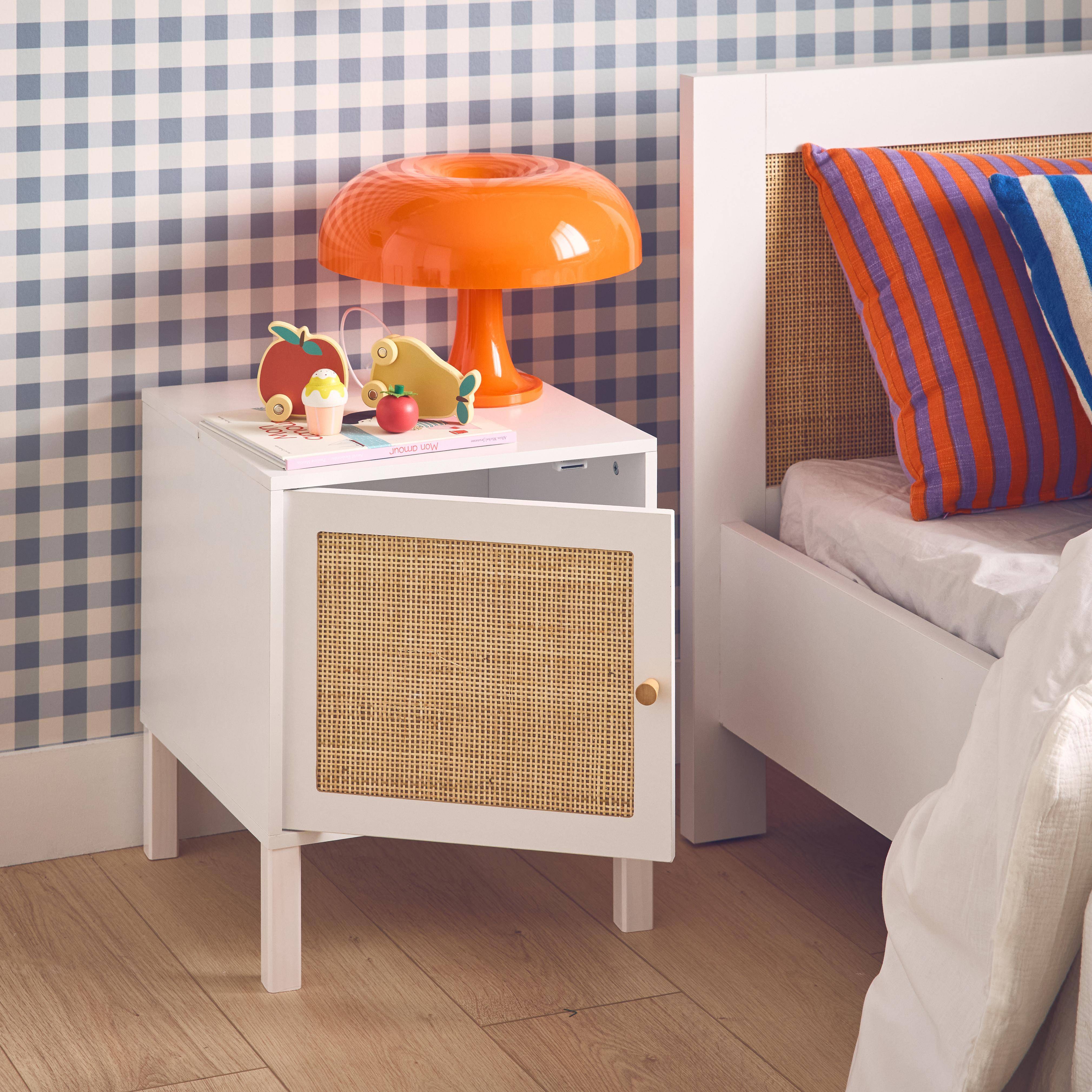 White wood and cane effect children's bedside table, Boheme kids, Blanc cassé, 38x38x45 cm Photo2
