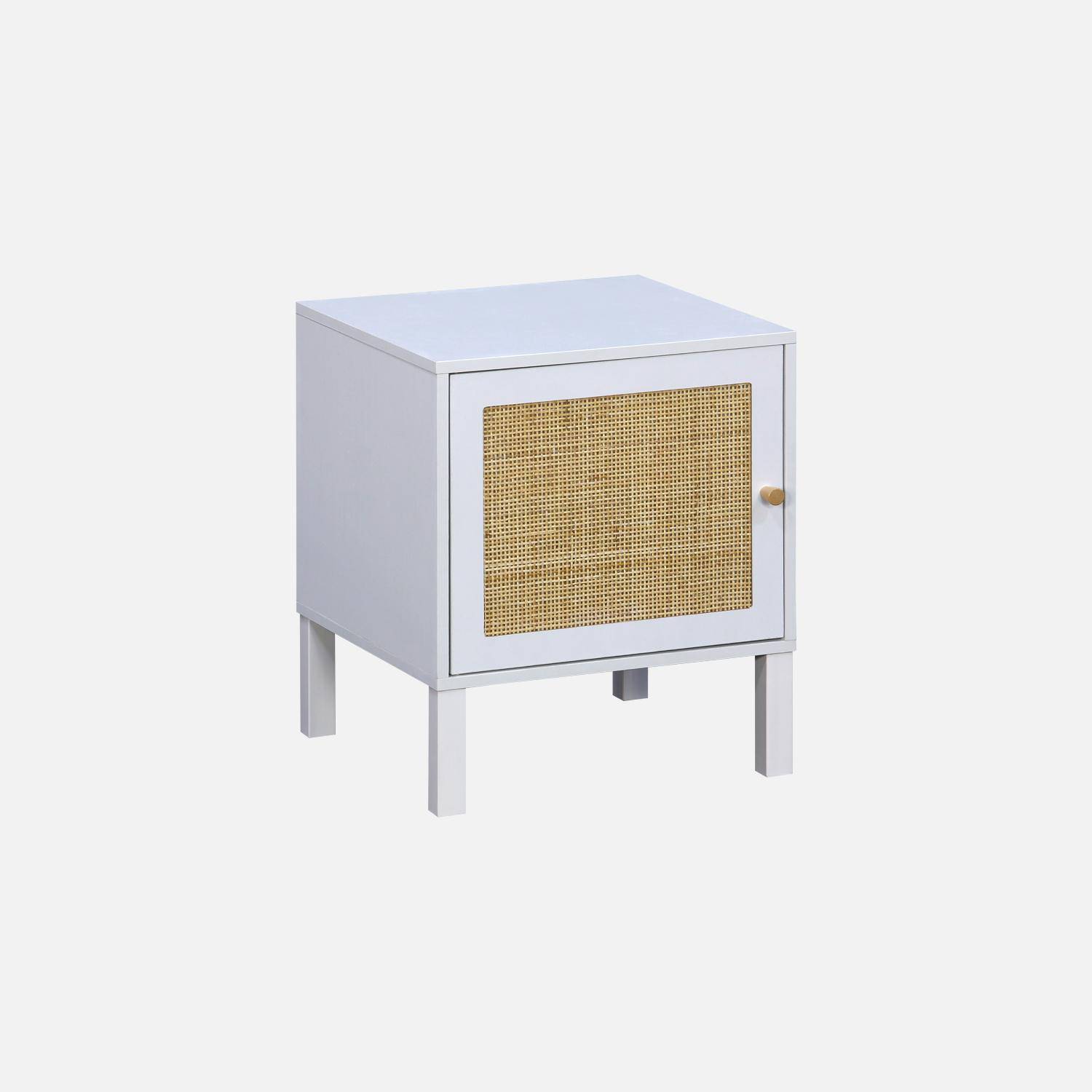 White wood and cane effect children's bedside table, Boheme kids, Blanc cassé, 38x38x45 cm,sweeek,Photo3
