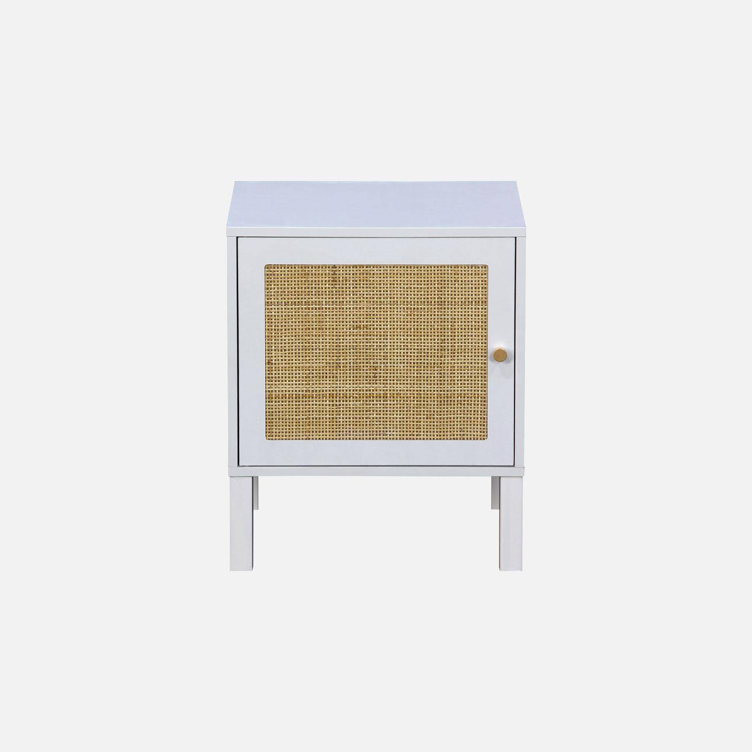 White wood and cane effect children's bedside table, Boheme kids, Blanc cassé, 38x38x45 cm,sweeek,Photo4