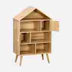Wood-effect bookshelf for kids, pine legs, 7 compartments and 2 cane doors Photo3