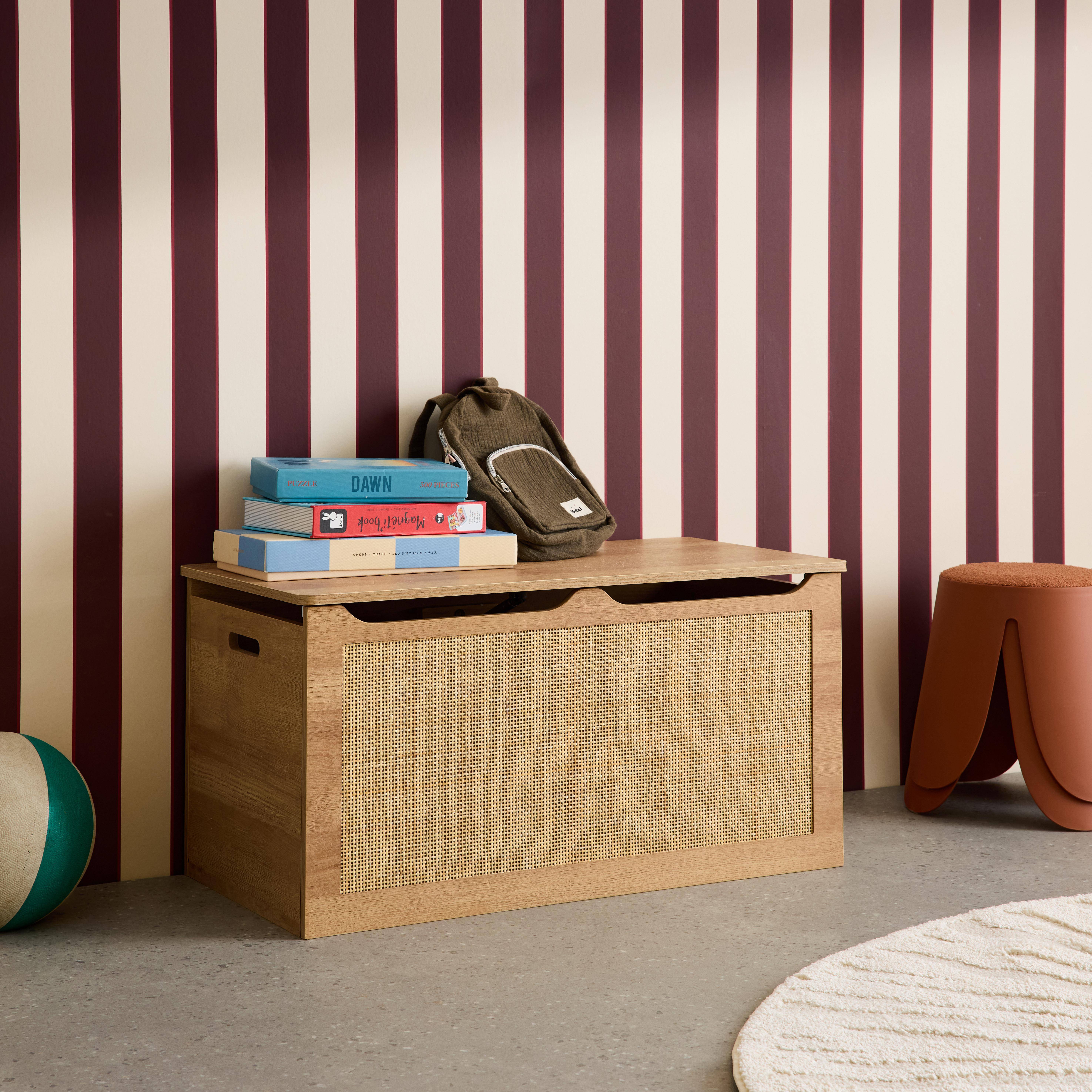 Spielzeugtruhe in Rattanoptik für Kinderzimmer, Klappdeckel, seitliche Griffe - Bohème Photo2