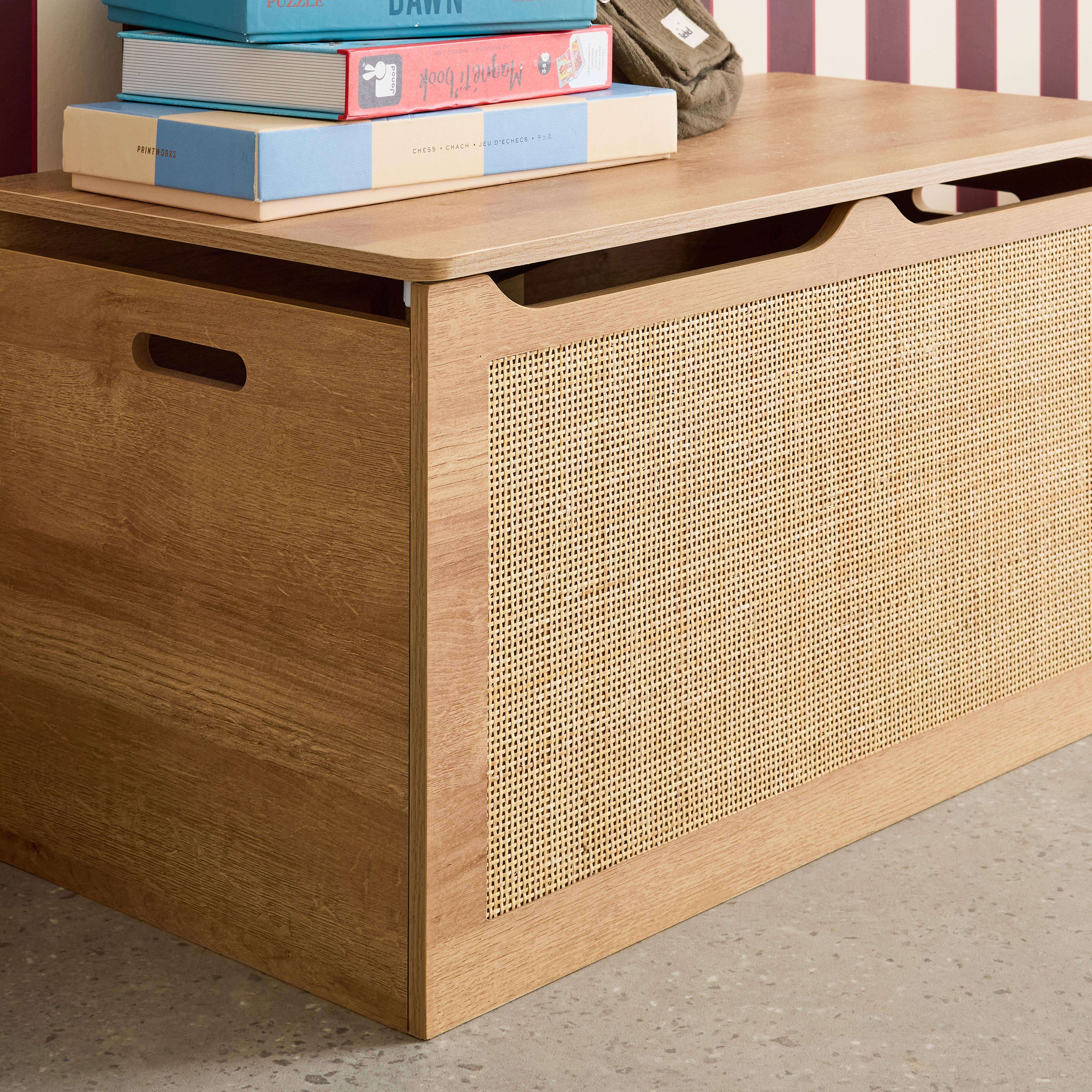 Spielzeugtruhe in Rattanoptik für Kinderzimmer, Klappdeckel, seitliche Griffe - Bohème Photo3