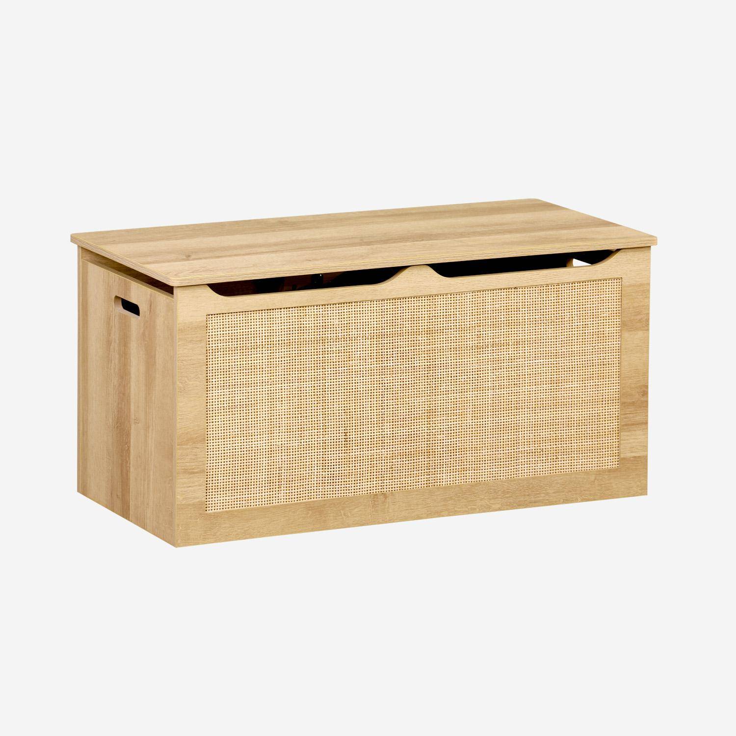 Spielzeugtruhe in Rattanoptik für Kinderzimmer, Klappdeckel, seitliche Griffe - Bohème Photo1