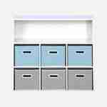 Storage unit for children with 7 compartments and 3 blue and 3 grey velvet baskets Photo2