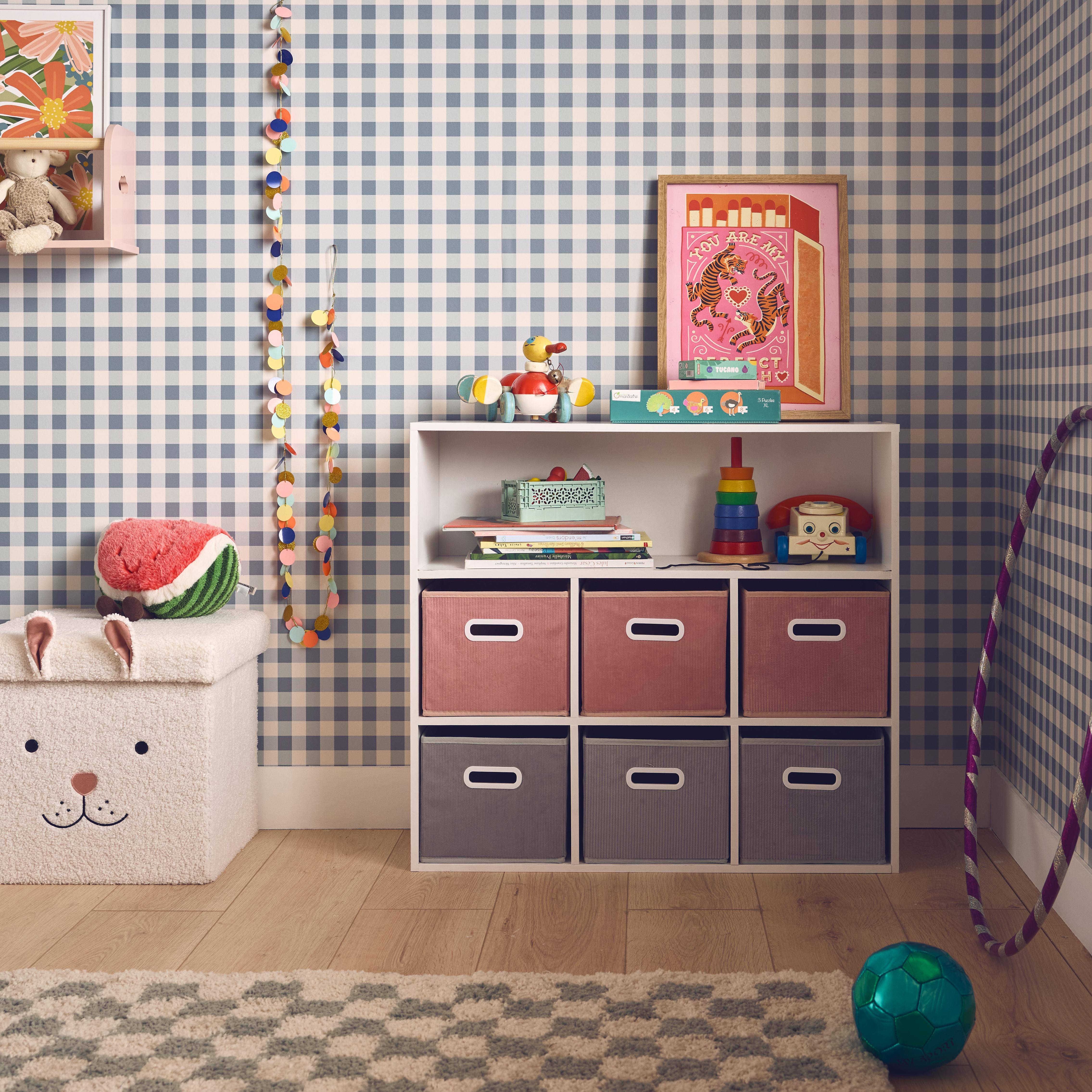 Meuble de rangement pour enfant avec 7 compartiments et 6 paniers roses Photo1