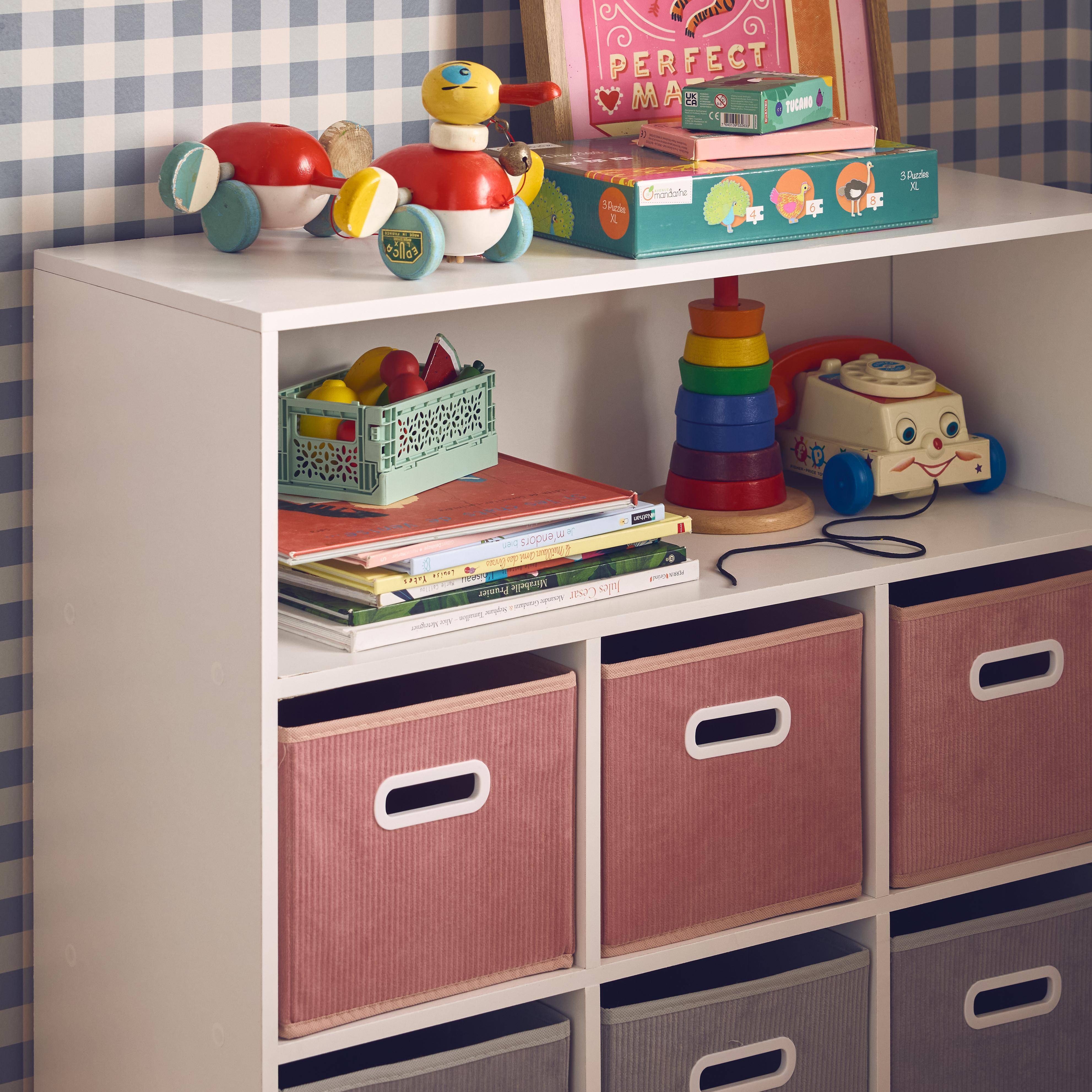 Meuble de rangement pour enfant avec 7 compartiments et 6 paniers roses Photo2