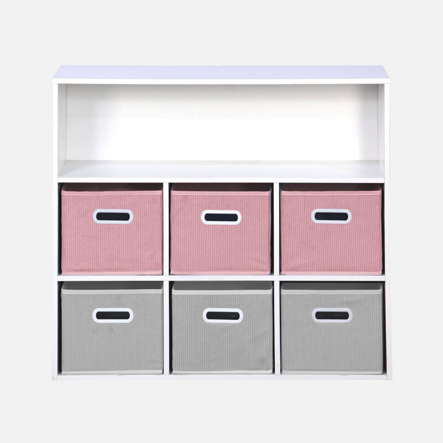 Mueble de almacenaje para niños con 7 compartimentos y 3 cestas rosas y 3 cestas grises,sweeek,Photo2