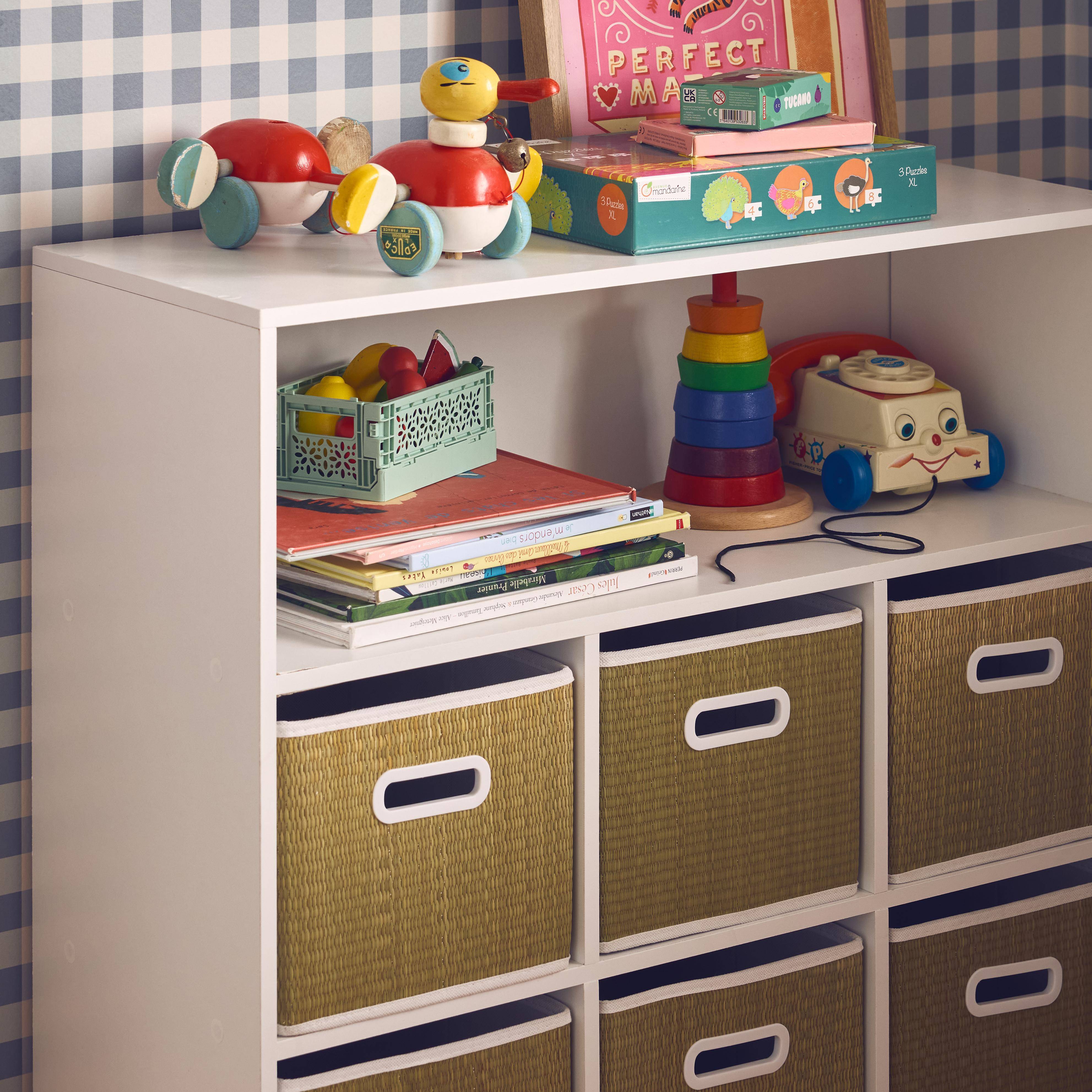 Children s storage unit with 6 plant fibre baskets Natural