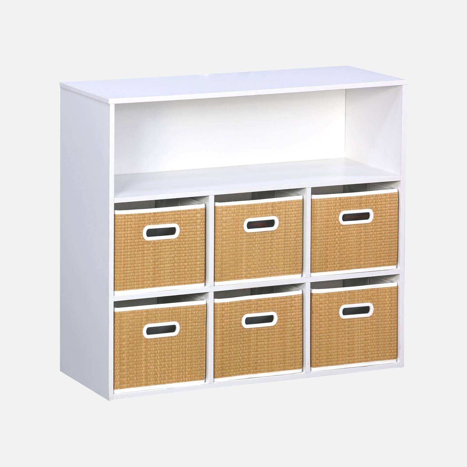 Children's storage unit with 6 plant fibre baskets, Camille, Natural, 129.5x72.2x70 cm,sweeek,Photo3