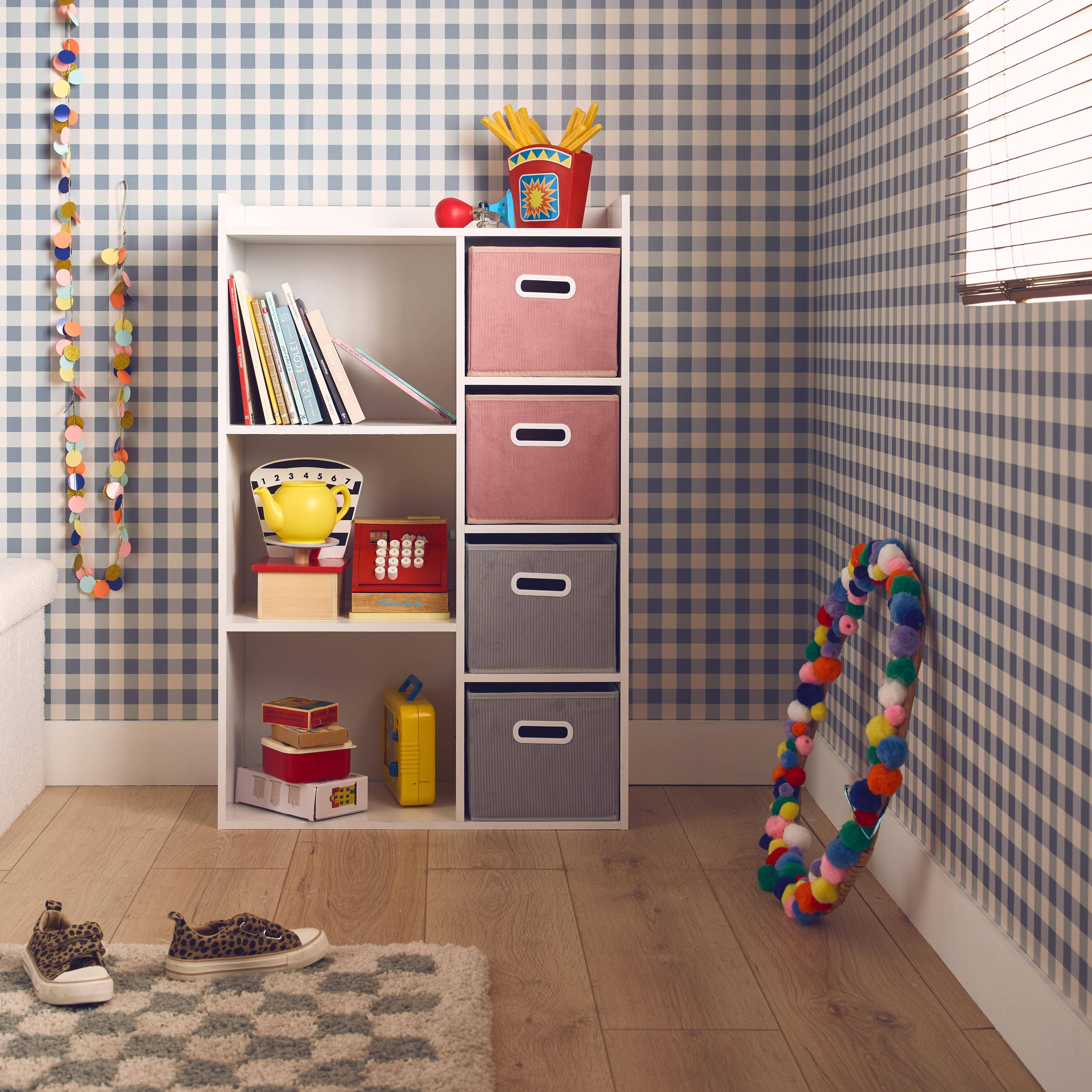 Mueble infantil con 4 cestas de terciopelo, Camille, Rosa, 129.5x62x96 cm,sweeek,Photo1