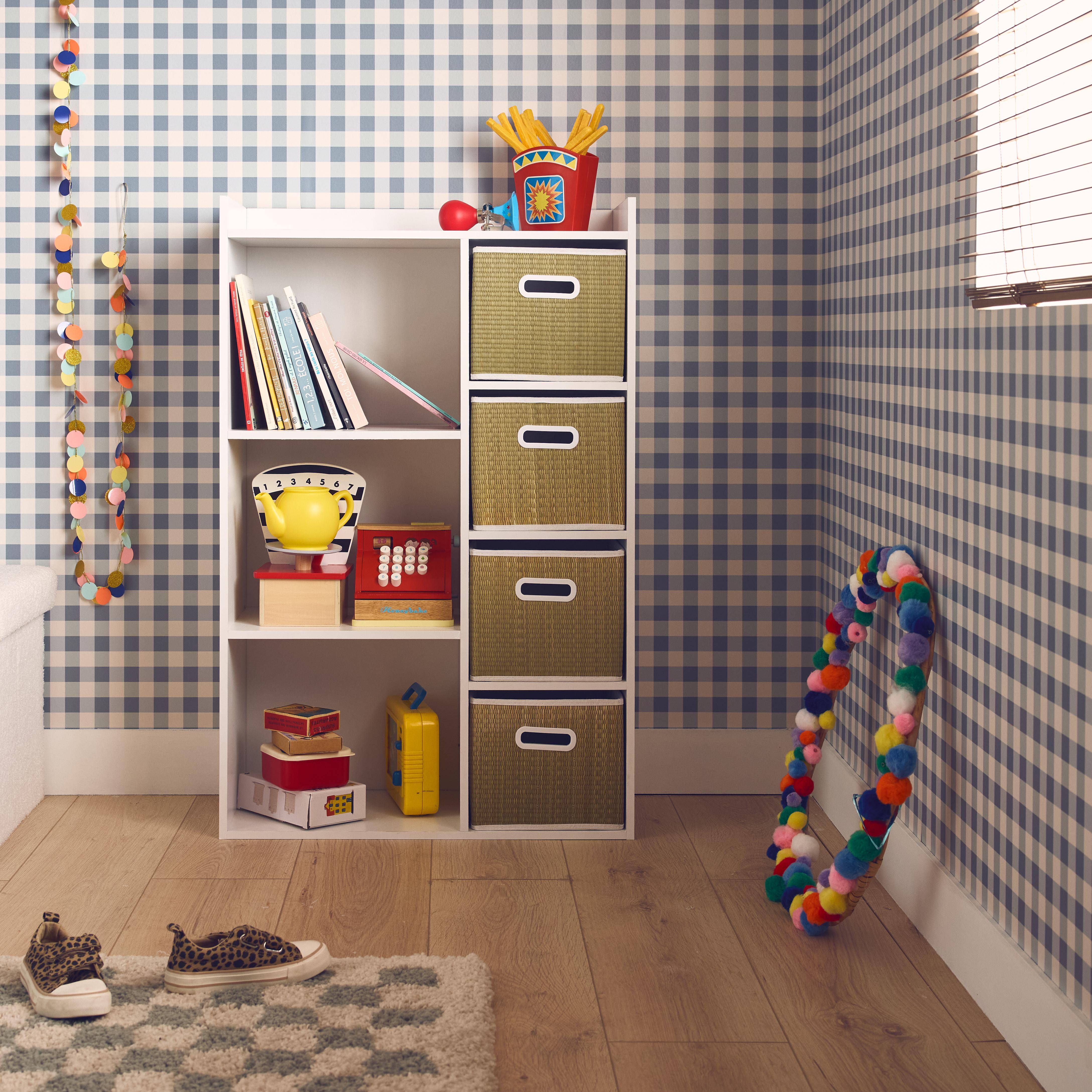 Meuble de rangement pour enfant avec 7 compartiments et 4 paniers fibre naturelle Photo1