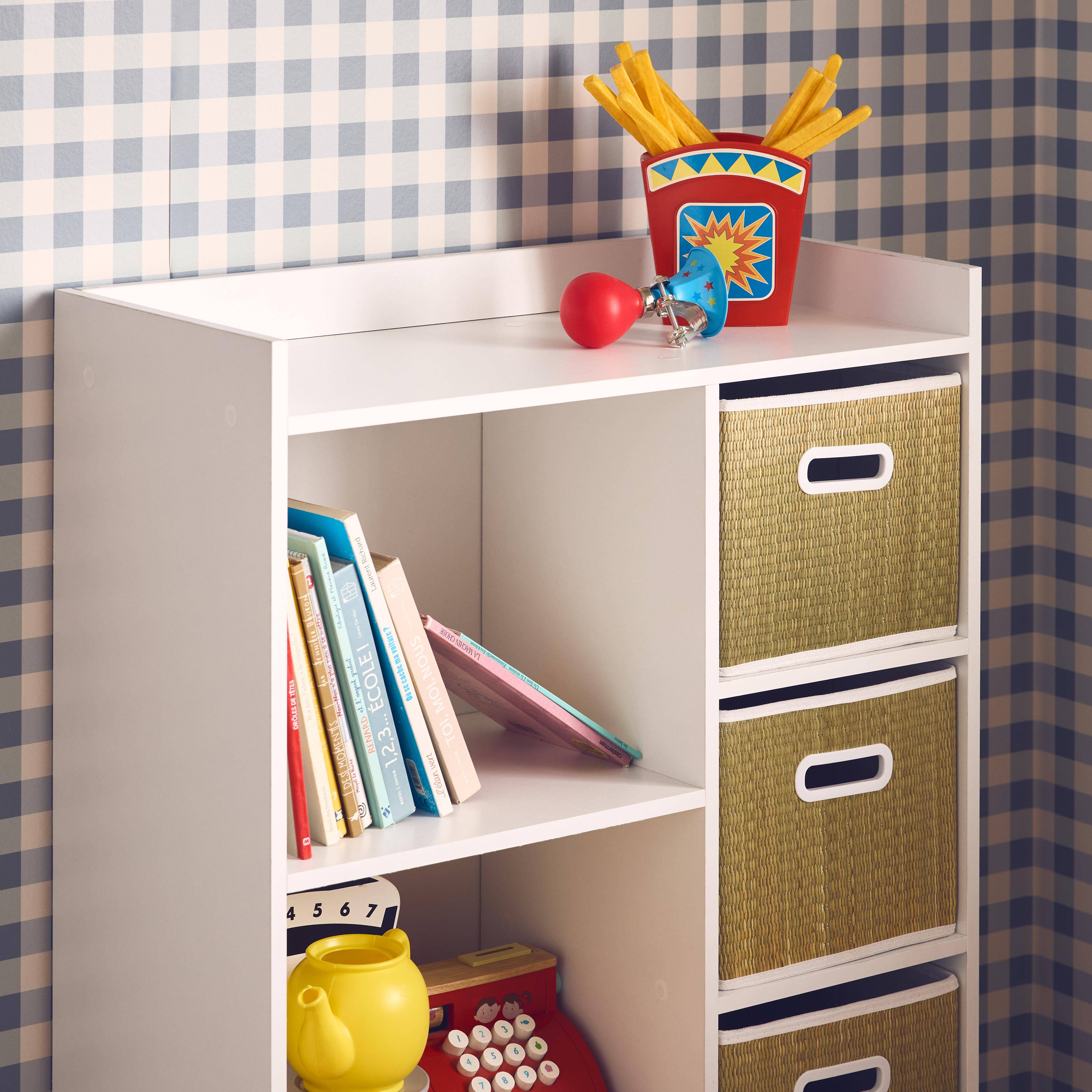 Meuble de rangement pour enfant avec 7 compartiments et 4 paniers fibre naturelle Photo2