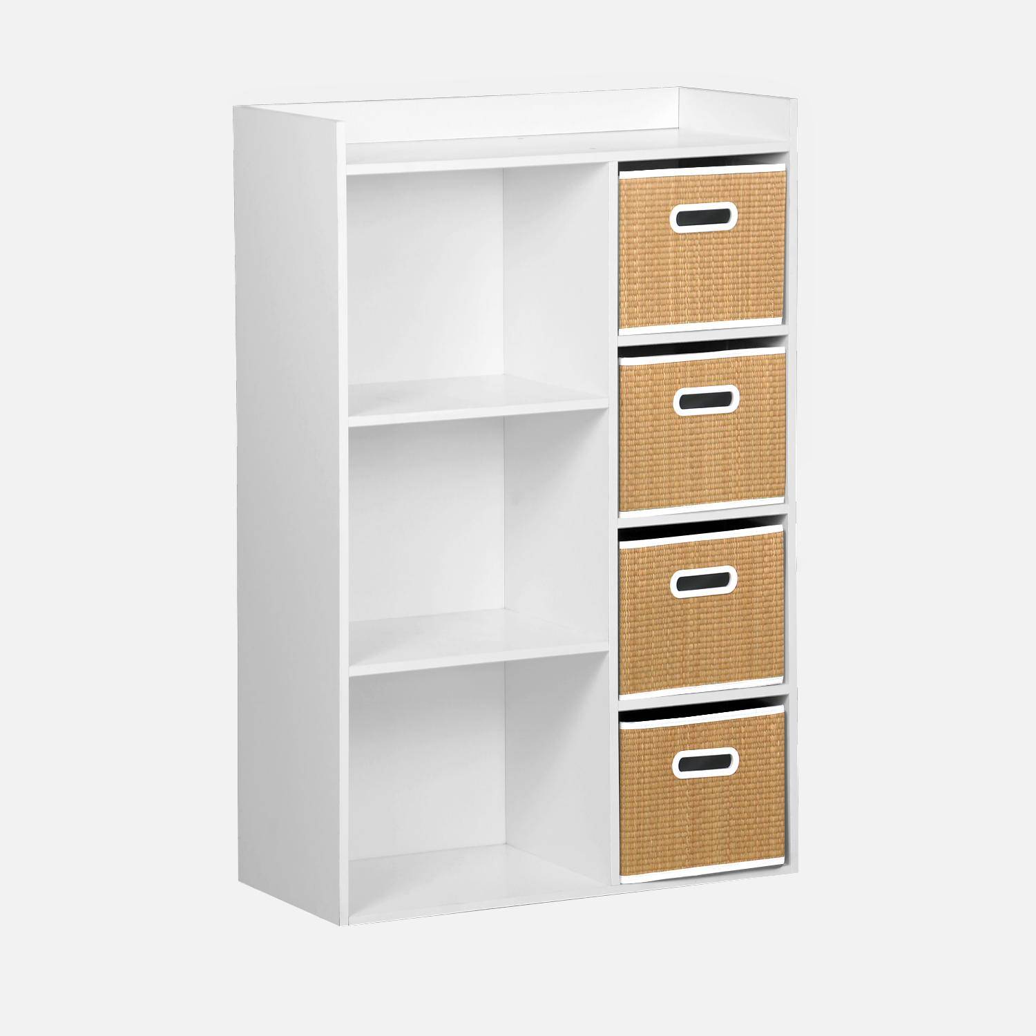 Meuble de rangement pour enfant avec 7 compartiments et 4 paniers fibre naturelle,sweeek,Photo3
